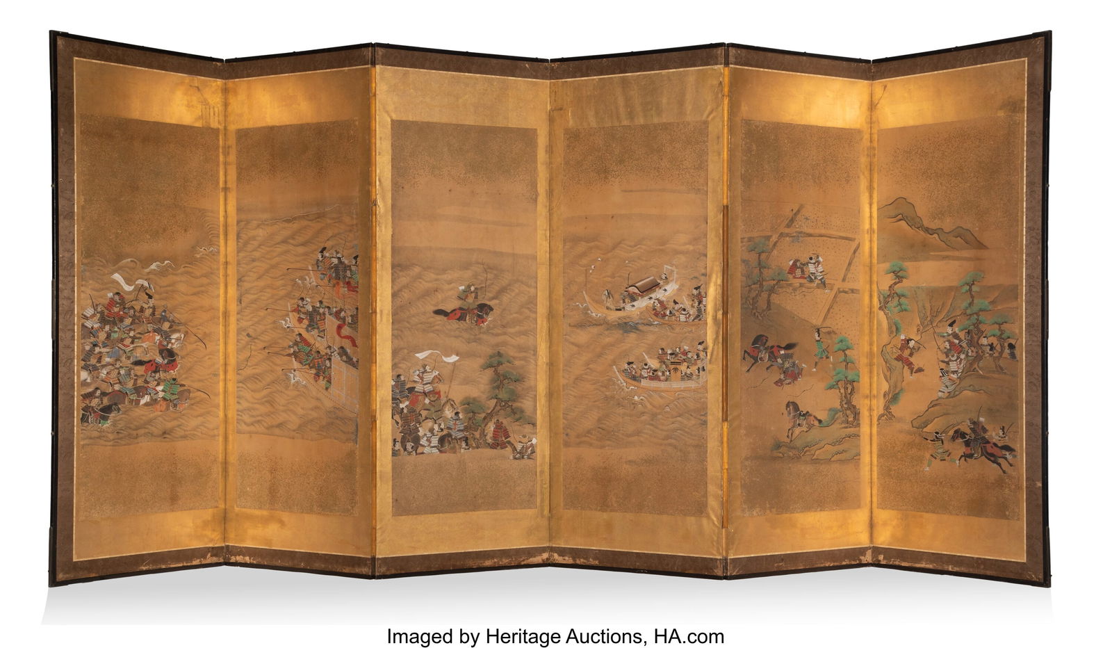 A Japanese Six-Panel Screen of Scenes from the T: A Japanese Six-Panel Screen of Scenes from the Tales of Heike (Heike monogatari), 18th century 67 x 150 x 0-5/8 inches (170.2 x 381 x 1.6 cm) (overall&