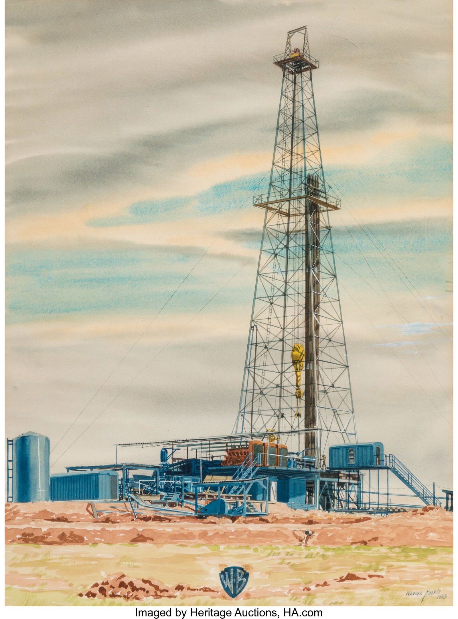 Warner Hoople (American, 1904-1989) Oil Derrick: Warner Hoople (American, 1904-1989) Oil Derrick in Open Plains, 1953 Watercolor and graphite on wove paper 20-1/4 x 15 inches (51.4 x 38.1 cm) (s