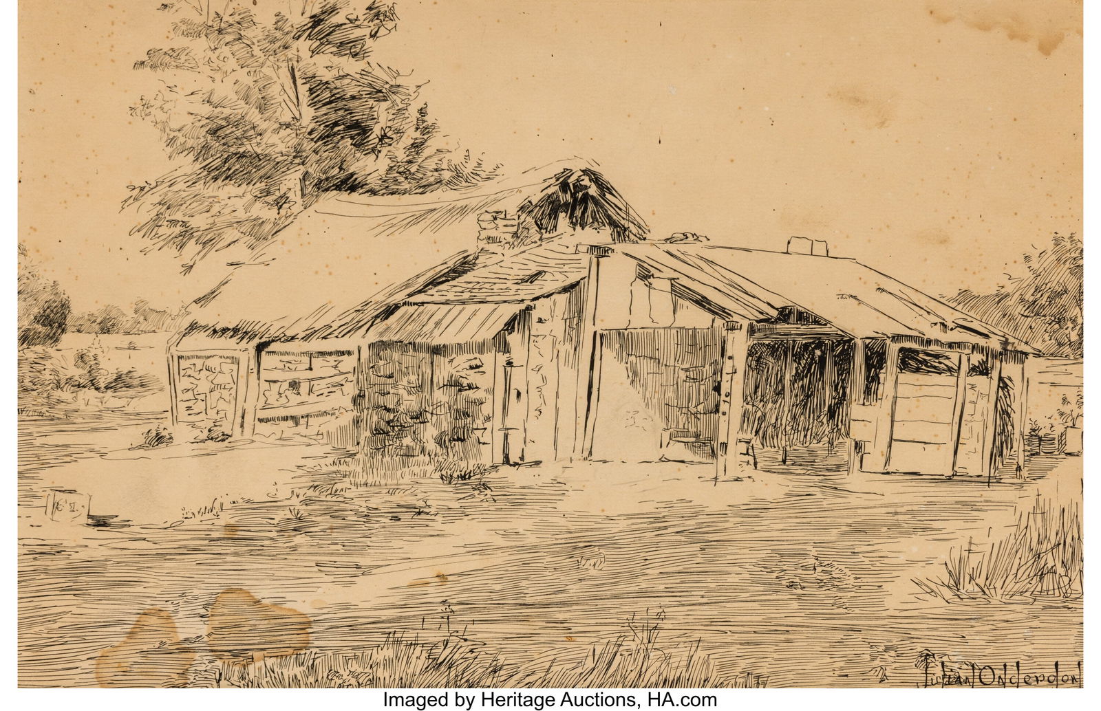 Julian Onderdonk (American, 1882-1922) San Anton: Julian Onderdonk (American, 1882-1922) San Antonio, Texas Ink on paper 7 x 11 inches (17.8 x 27.9 cm) (sight) Signed lower right: Julian O