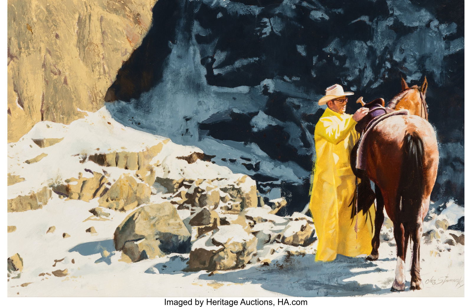 Oleg Stavrowsky (Russian/American, 1927-2020) Sa: Oleg Stavrowsky (Russian/American, 1927-2020) Saddle Burr Oil on board 14 x 21-1/2 inches (35.6 x 54.6 cm) Signed lower right: Oleg Stavrowsky Sig