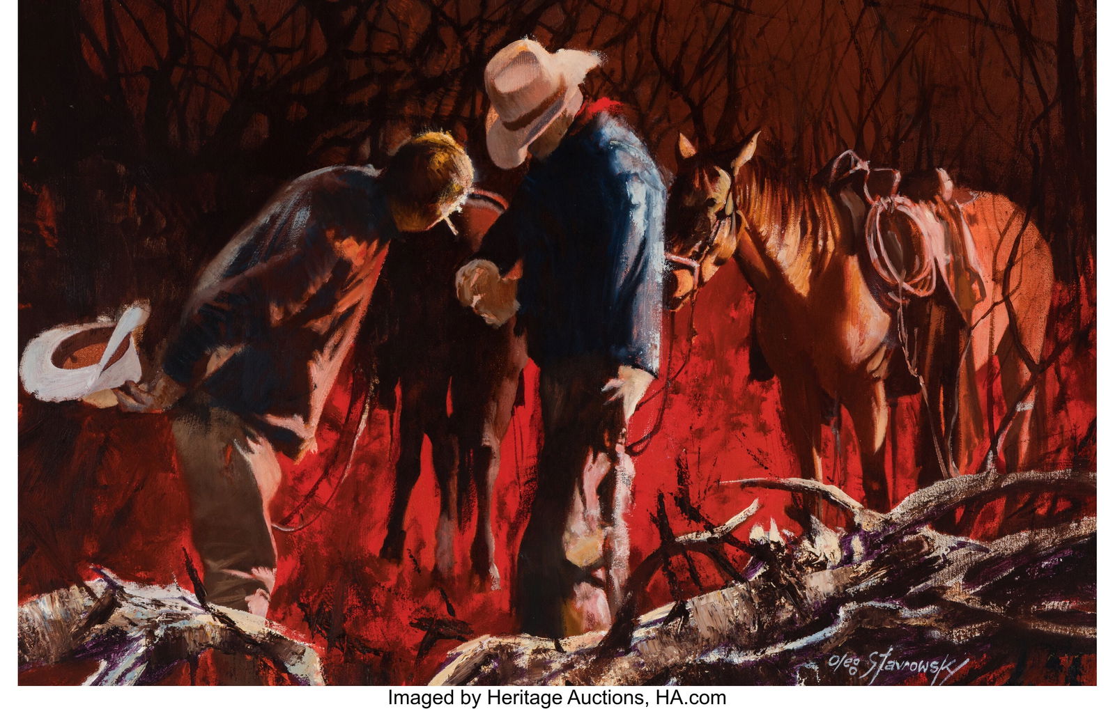 Oleg Stavrowsky (Russian/American, 1927-2020) Re: Oleg Stavrowsky (Russian/American, 1927-2020) Red Light Oil on canvas 21 x 33 inches (53.3 x 83.8 cm) (sight) Lower right: Oleg Stavrowsky H