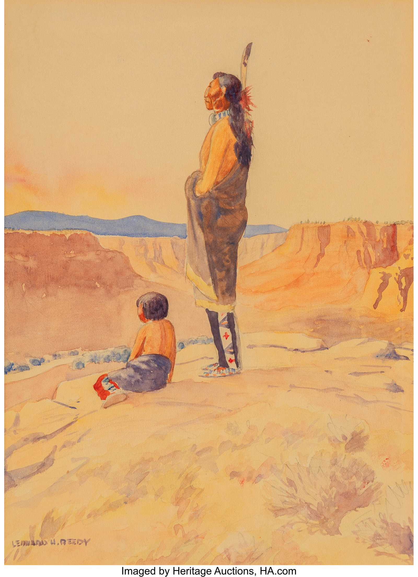 Leonard Howard Reedy (American, 1899-1956) Sioux: Leonard Howard Reedy (American, 1899-1956) Sioux and His Son Watercolor on board 11 x 8 inches (27.9 x 20.3 cm) (sight) Signed lower left: Leona