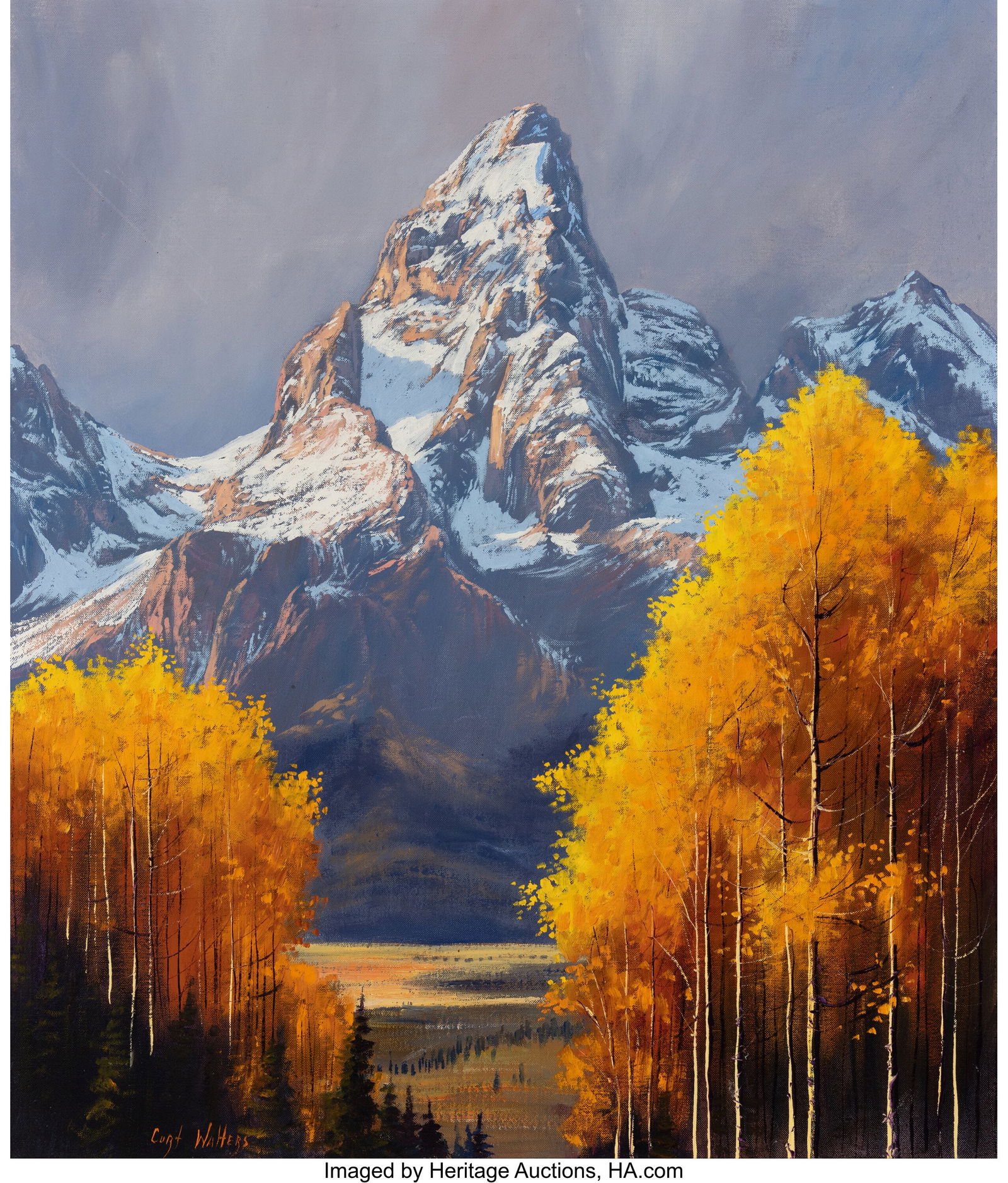 Curt Walters (American, b. 1950) Grand Teton Fal: Curt Walters (American, b. 1950) Grand Teton Fall Acrylic on canvas 28 x 24 inches (71.1 x 61.0 cm) Signed along lower left: Curt Walters Titled on