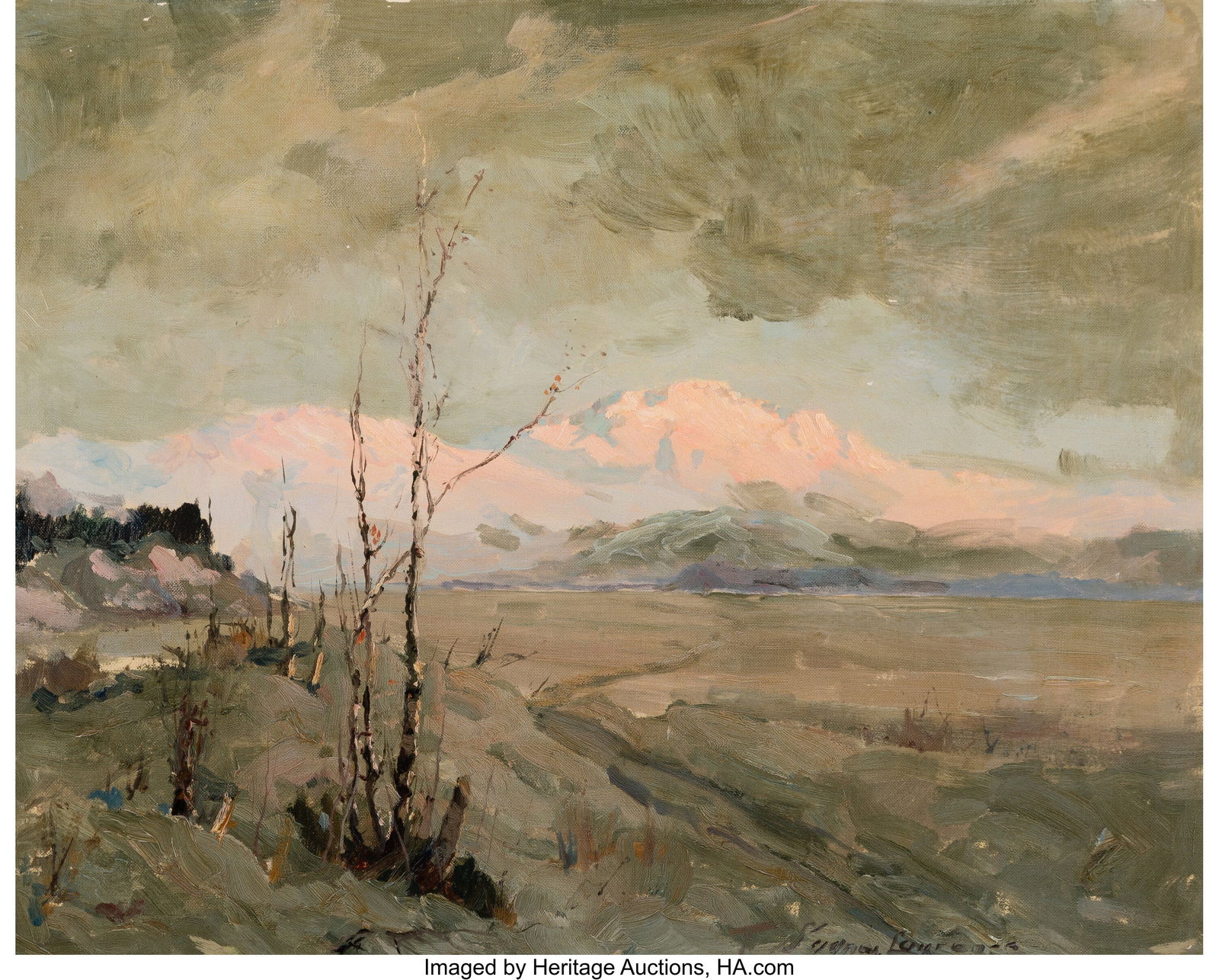 Sydney Laurence (American, 1865-1940) Alaskan La: Sydney Laurence (American, 1865-1940) Alaskan Landscape Oil on canvas laid on Masonite 16 x 20 inches (40.6 x 50.8 cm) Signed lower right: Sydney Laurence