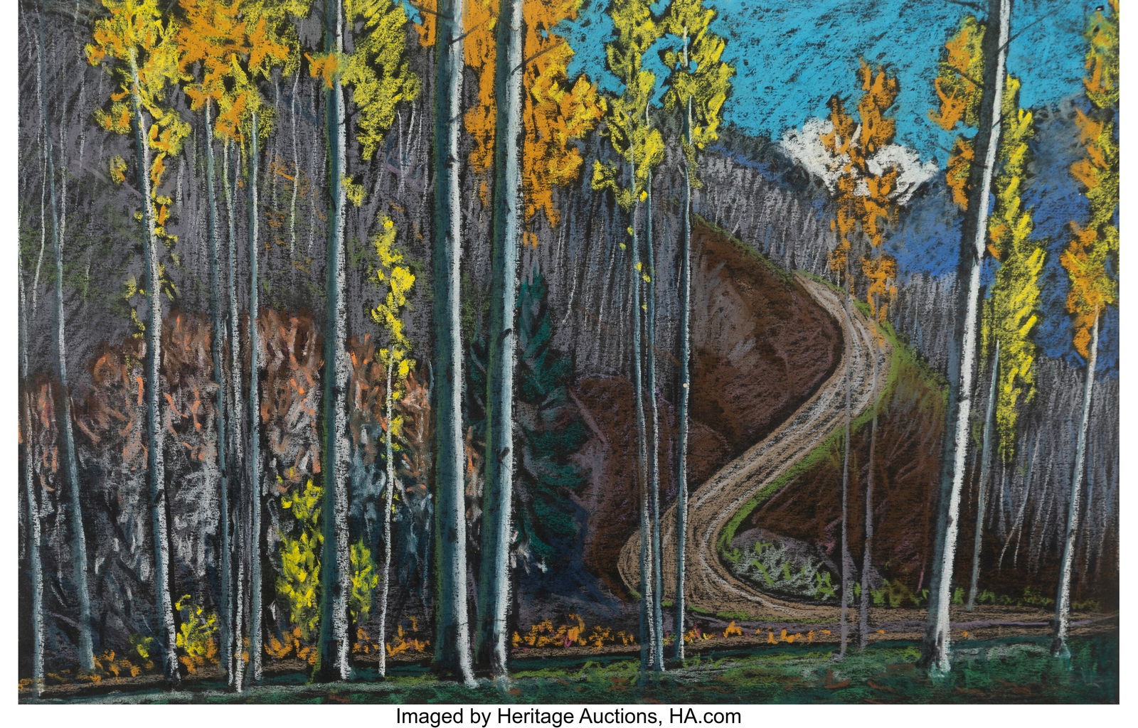 Albert Herman Schmidt (American, 1883-1957) Aspe: Albert Herman Schmidt (American, 1883-1957) Aspen Road Pastel on paper 12-5/8 x 19-1/2 inches (32.1 x 49.5 cm) PROVENANCE: Zaplin Lampert Gallery&