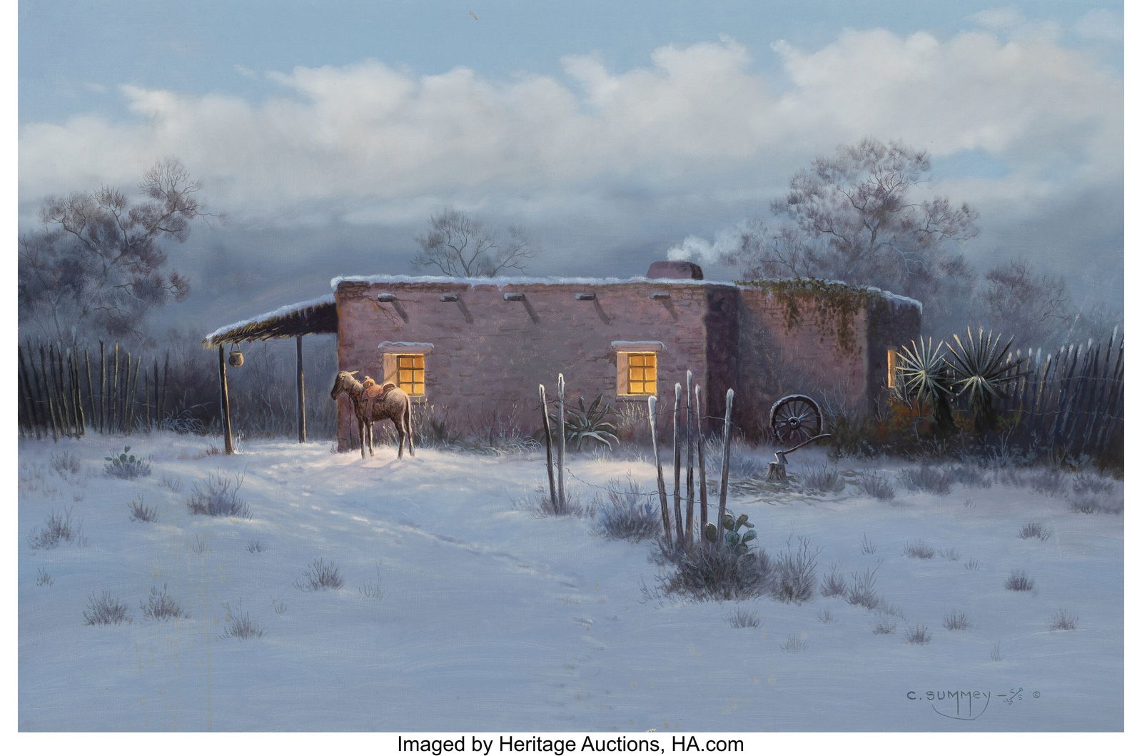Charles Summey (American, b. 1936) Winter Night: Charles Summey (American, b. 1936) Winter Night Oil on canvas 24 x 36 inches (61.0 x 91.4 cm) Signed lower right: C. Summey HID03101062020 &
