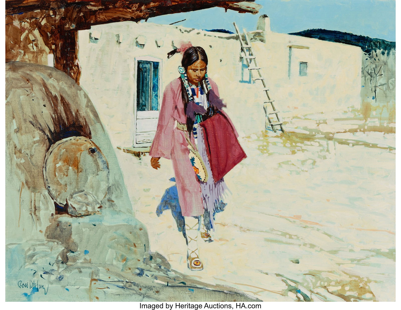 Ross Stefan (American, 1934-1999) Taos Dancer Oi: Ross Stefan (American, 1934-1999) Taos Dancer Oil on canvas 28 x 36 inches (71.1 x 91.4 cm) Signed lower left: Ross Stefan Inscribed with title, art