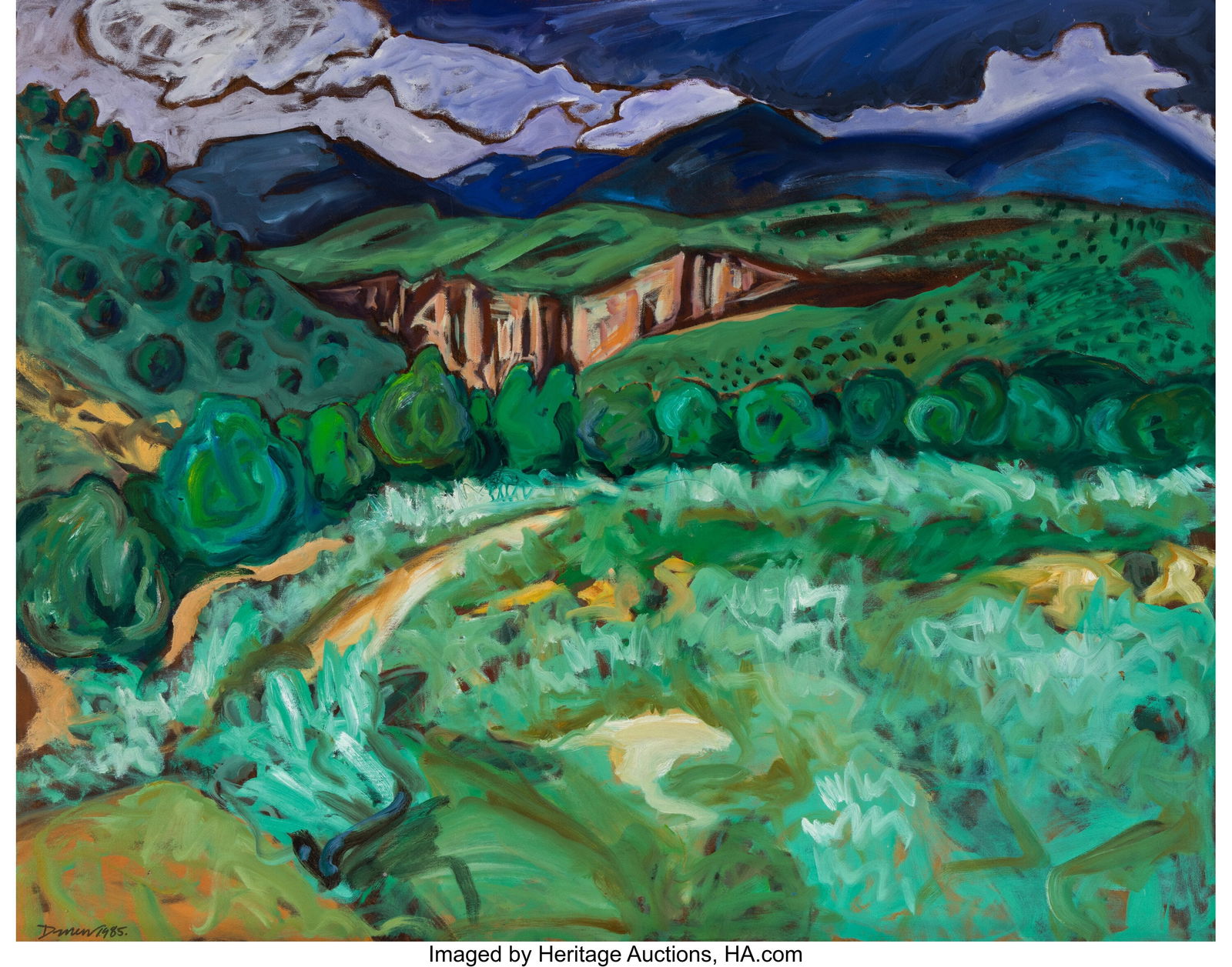 Darren Vigil Gray (Mexican/American, b. 1959) Em: Darren Vigil Gray (Mexican/American, b. 1959) Emerald Canyon under Stormy Skies, 1985 Oil on canvas 34 x 42 inches (86.4 x 106.7 cm) Signed and