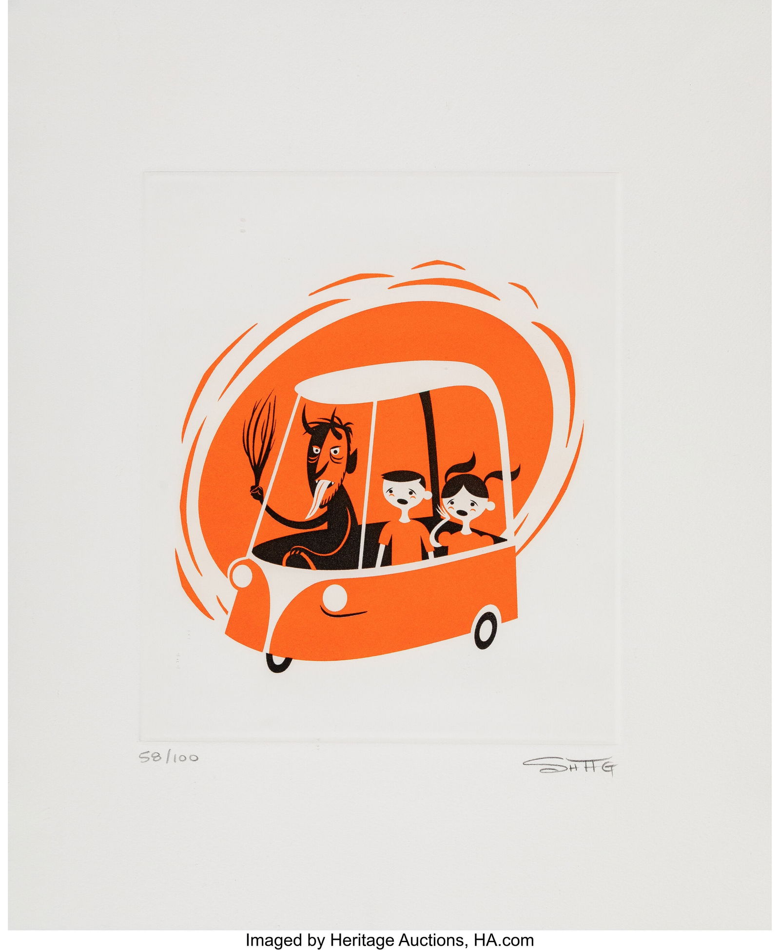 SHAG (b. 1962) Krampus Wagen, 2001 Screenprint i: SHAG (b. 1962) Krampus Wagen, 2001 Screenprint in colors on wove paper 18 x 15 inches (45.7 x 38.1 cm) (sheet) Ed. 58/100 Signed and