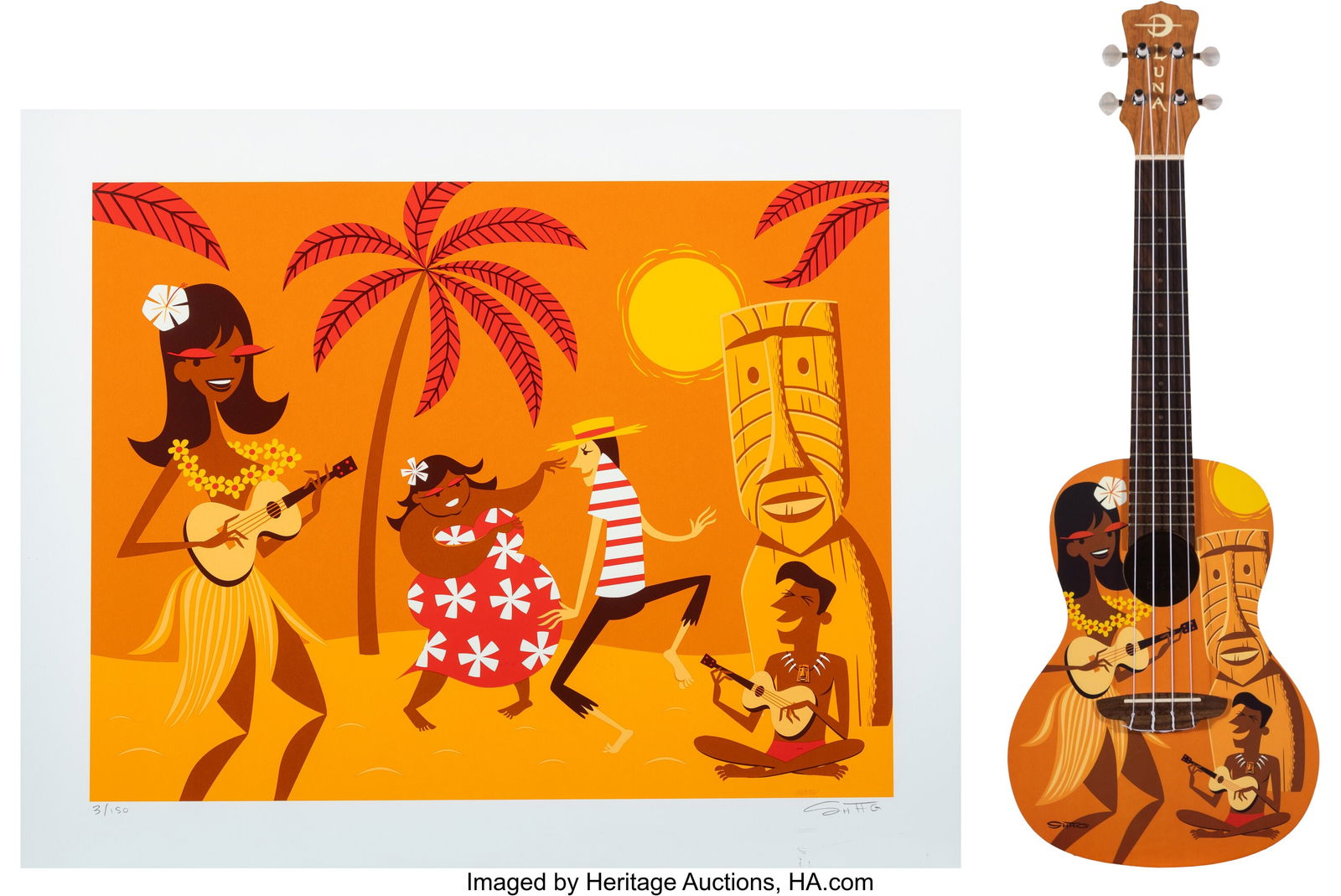 SHAG (b. 1962) Ukulele Kahakai (two works), 2014: SHAG (b. 1962) Ukulele Kahakai (two works), 2014 Screenprint in colors on wove paper and ukulele 20-1/2 x 26 inches (52.1 x 66.0 cm) (