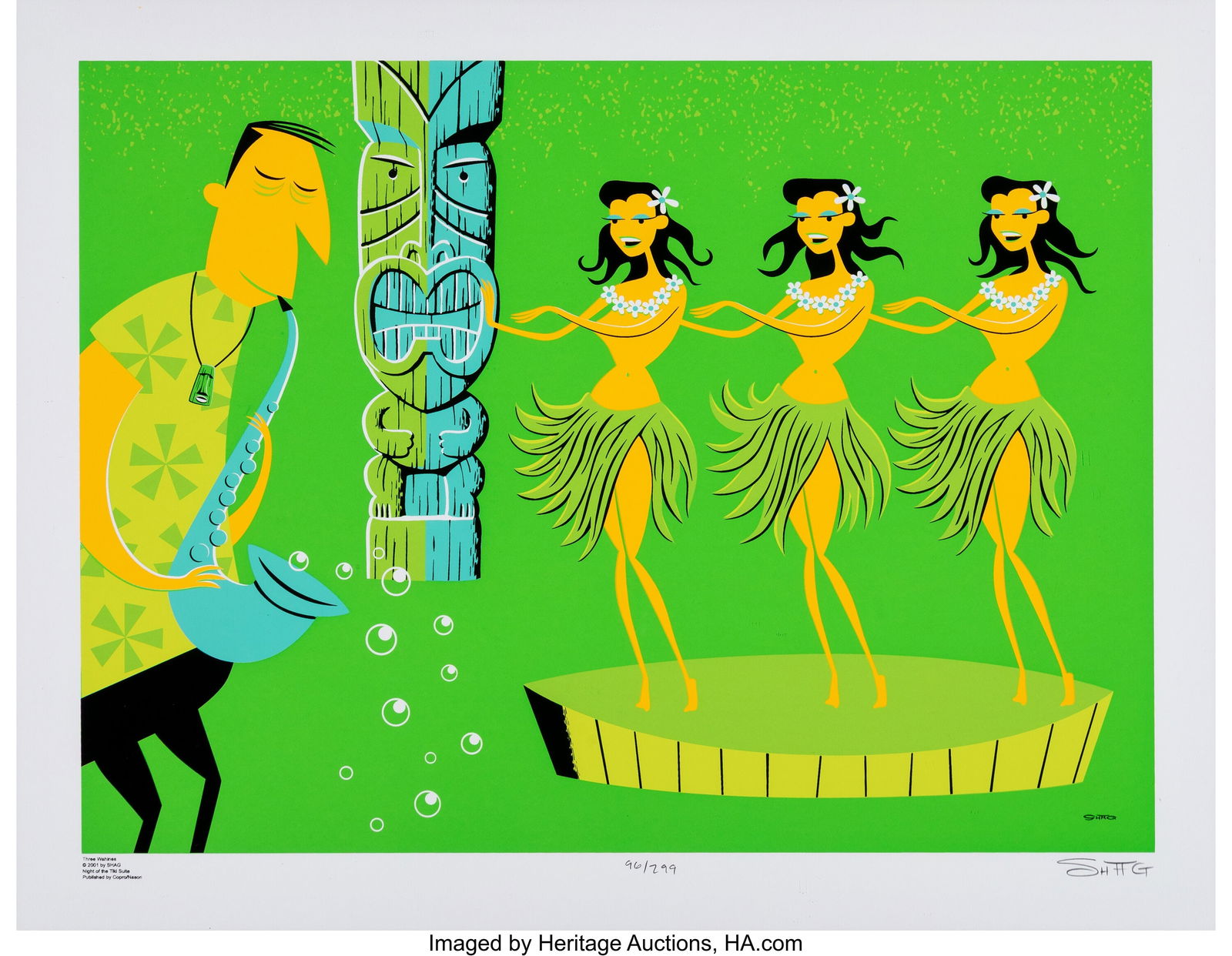 SHAG (b. 1962) Three Wahines, 2001 Screenprint i: SHAG (b. 1962) Three Wahines, 2001 Screenprint in colors on wove paper 18-1/4 x 23-1/2 inches (46.4 x 59.7 cm) (sheet) Ed. 96&so