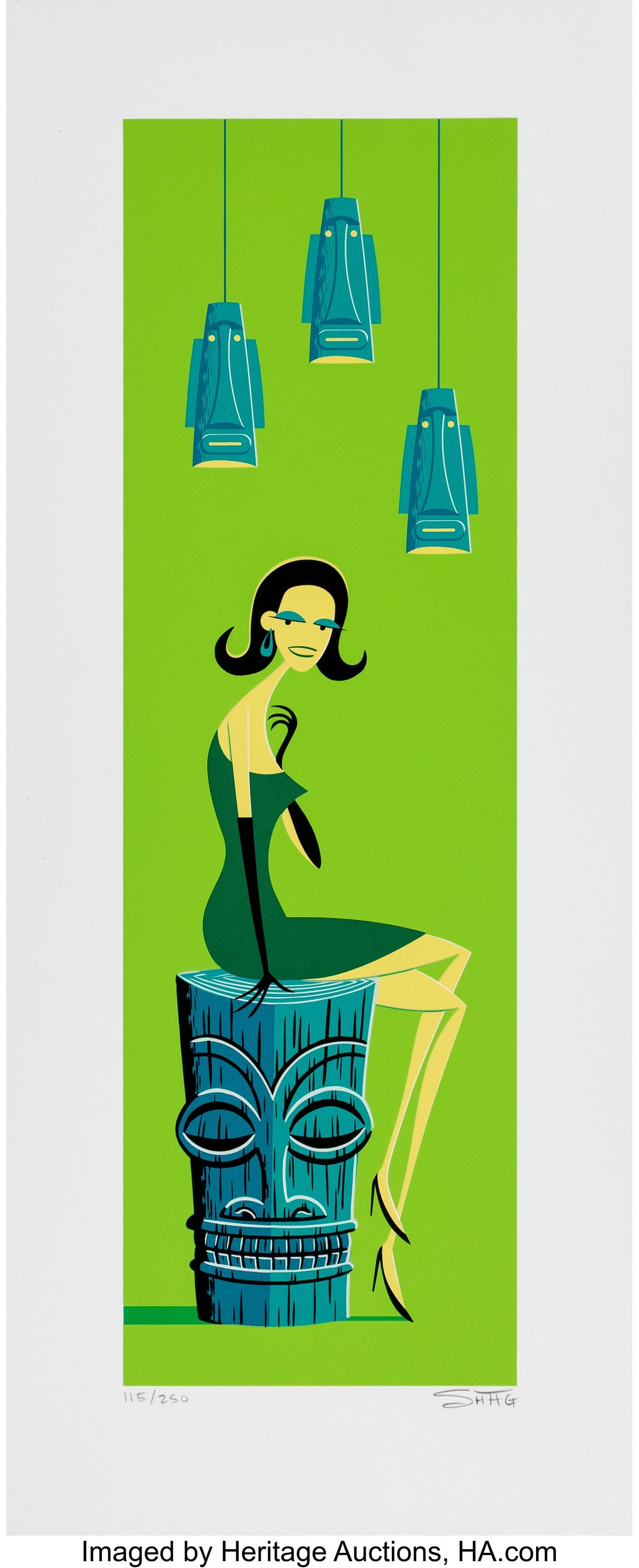SHAG (b. 1962) Woman on Tiki, 2002 Screenprint i: SHAG (b. 1962) Woman on Tiki, 2002 Screenprint in colors on wove paper 25-3/4 x 10-1/2 inches (65.4 x 26.7 cm) (sheet) Ed.