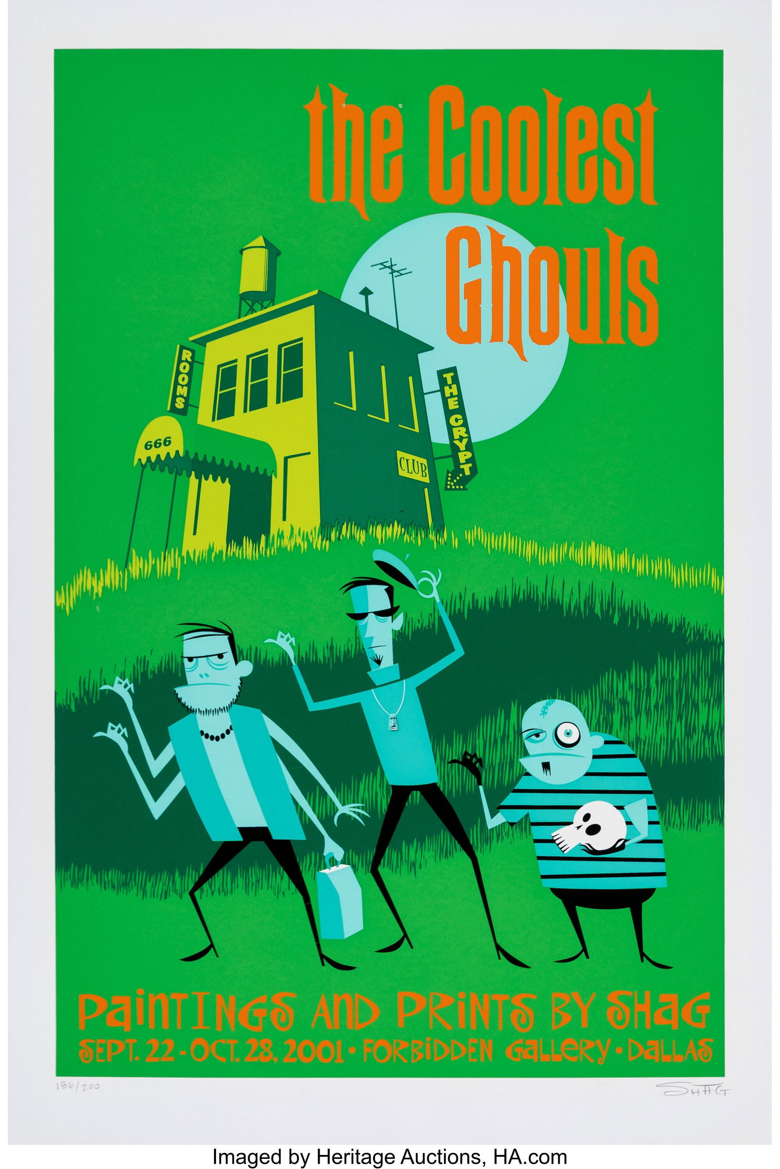 SHAG (b. 1962) The Coolest Ghouls, 2001 Screenpr: SHAG (b. 1962) The Coolest Ghouls, 2001 Screenprint in colors on wove paper 29 x 19-1/4 inches (73.7 x 48.9 cm) Ed. 186/200 Signed and
