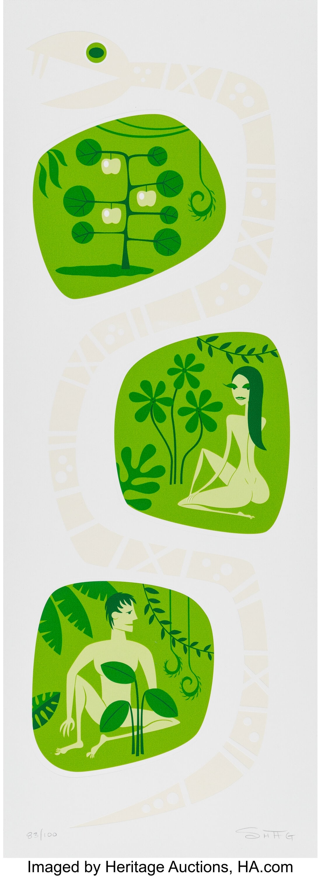 SHAG (b. 1962) Adam and Eve, 2004 Screenprint in: SHAG (b. 1962) Adam and Eve, 2004 Screenprint in colors on wove paper 30 x 11 inches (76.2 x 27.9 cm) (sheet) Ed. 83/100 Signed and