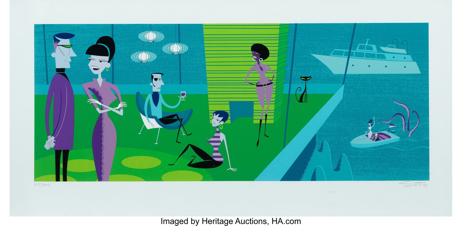 SHAG (b. 1962) Dr. Scorpio's Lair, 2004 Screenpr: SHAG (b. 1962) Dr. Scorpio's Lair, 2004 Screenprint in colors on wove paper 18-1/2 x 36 inches (47.0 x 91.4 cm) (sheet) Ed. 6