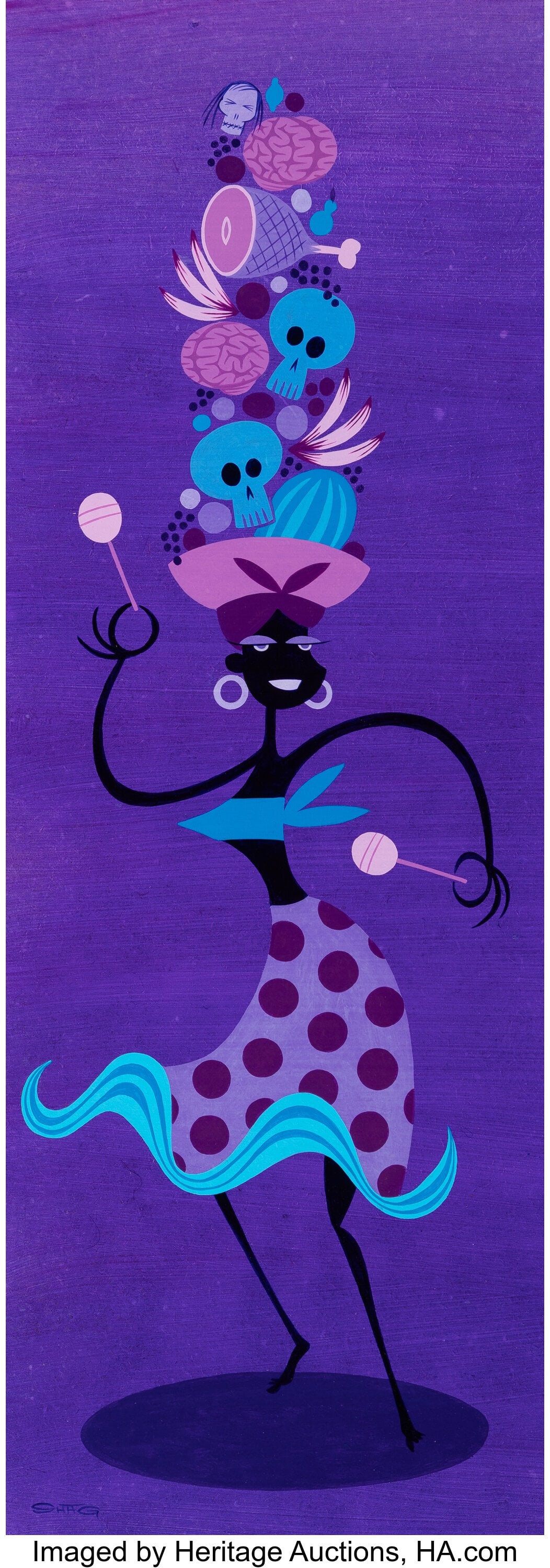 SHAG (b. 1962) Calypso Wall Hanging #1, Circa 19: SHAG (b. 1962) Calypso Wall Hanging #1, Circa 1999-2000 Acrylic and vinyl paint on panel 30 x 12 inches (76.2 x 30.5 cm) (panel) Signed low