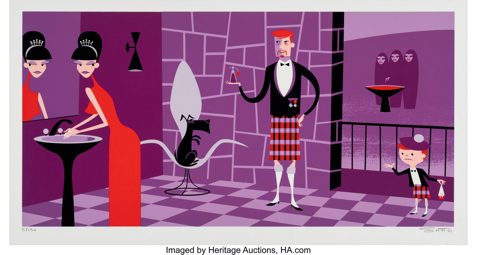 SHAG (b. 1962) The Queens Bathroom, 2007 Screenp: SHAG (b. 1962) The Queens Bathroom, 2007 Screenprint in colors on wove paper 15 x 28 inches (38.1 x 71.1 cm) (sheet) Ed. 5/150 Signe