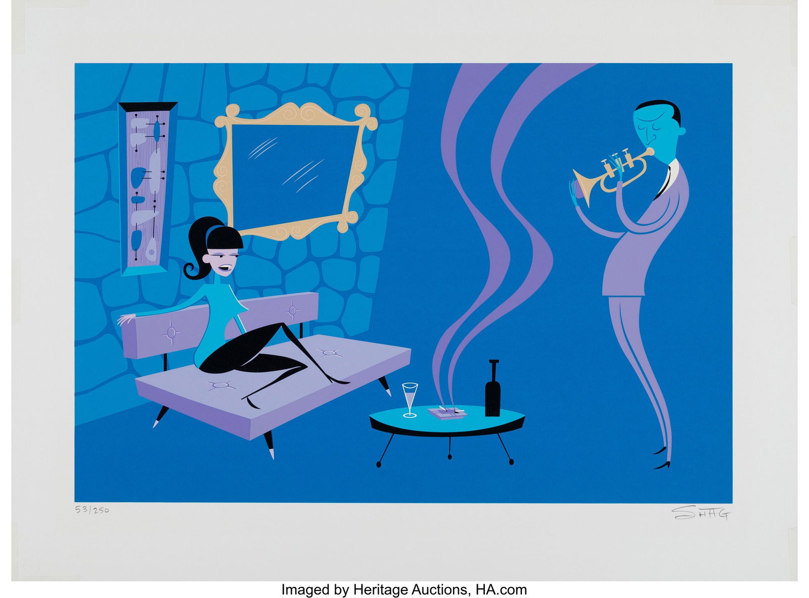 SHAG (b. 1962) Kind of Blue, 2002 Screenprint in: SHAG (b. 1962) Kind of Blue, 2002 Screenprint in colors on wove paper 18 x 25 inches (45.7 x 63.5 cm) (sheet) Ed. 53/250 Signed and