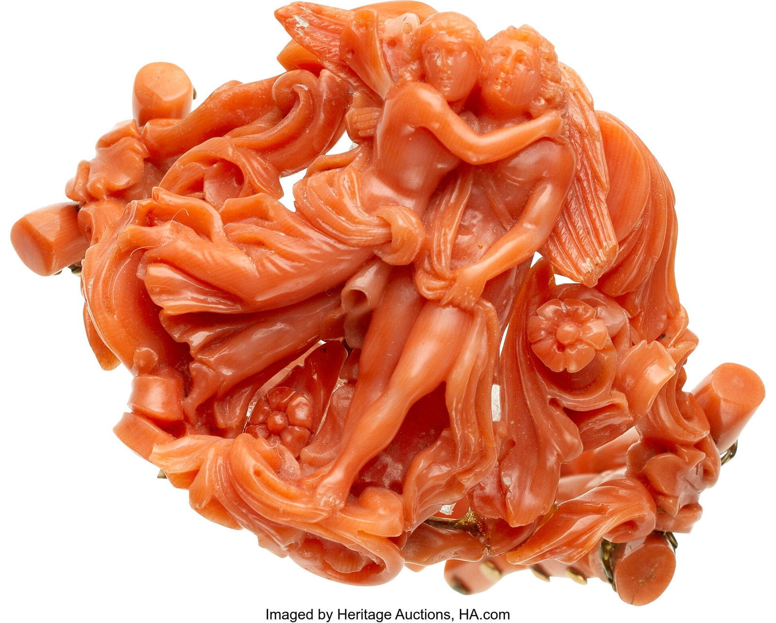 Coral, Gold Bracelet and Components Stones: Car: Coral, Gold Bracelet and Components Stones: Carved coral Metal: 14k gold Gross Weight: 62.80 grams Dimensions: 6-1/4 inches x 1-7/8 inches From the Collect