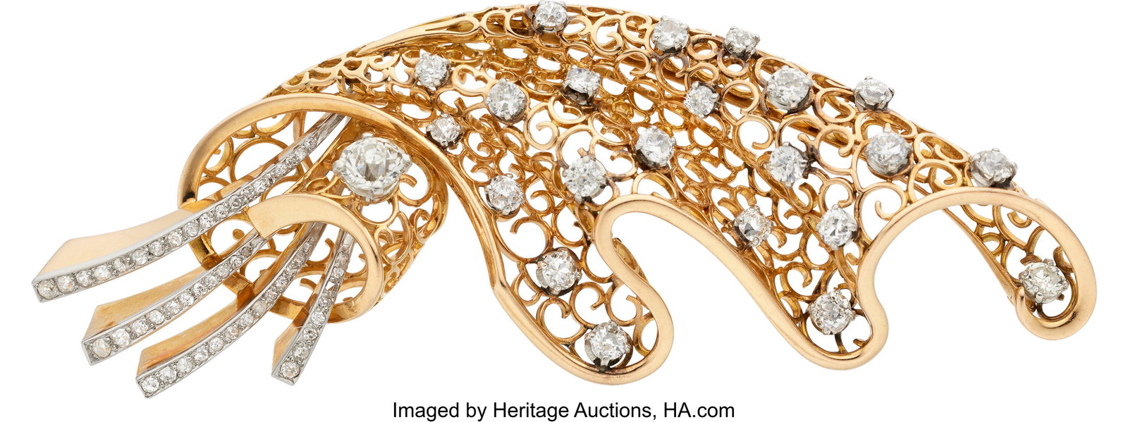 Diamond, Platinum, Gold Brooch, French Stones (1 of 1)