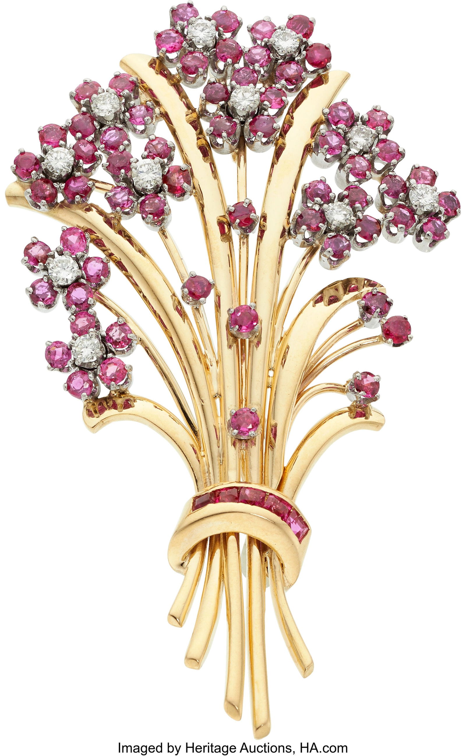 Retro Ruby, Diamond, Palladium, Gold Brooch Sto (1 of 1)