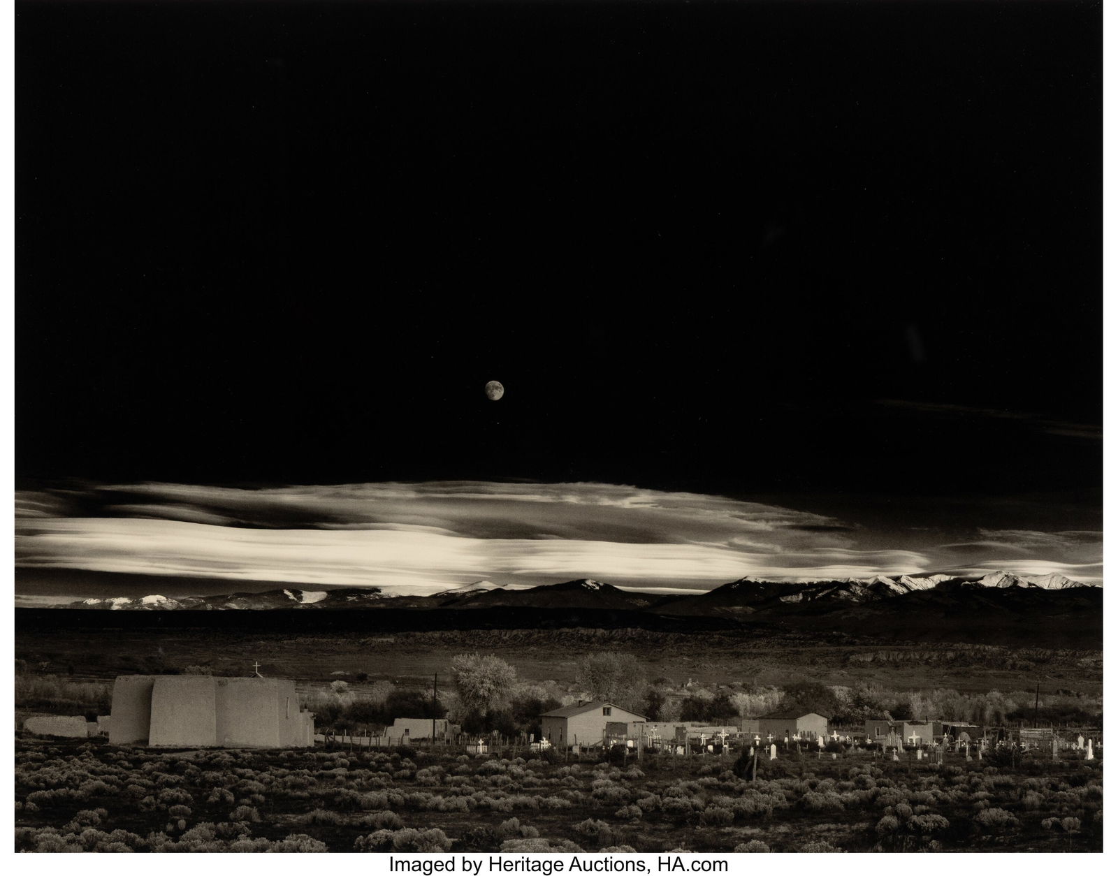 Ansel Adams (American, 1902-1984) Moonrise, Hern: Ansel Adams (American, 1902-1984) Moonrise, Hernandez, New Mexico, 1941 Photolithograph, printed later 14-1/2 x 18-1/2 inches (36.8 x 47&per