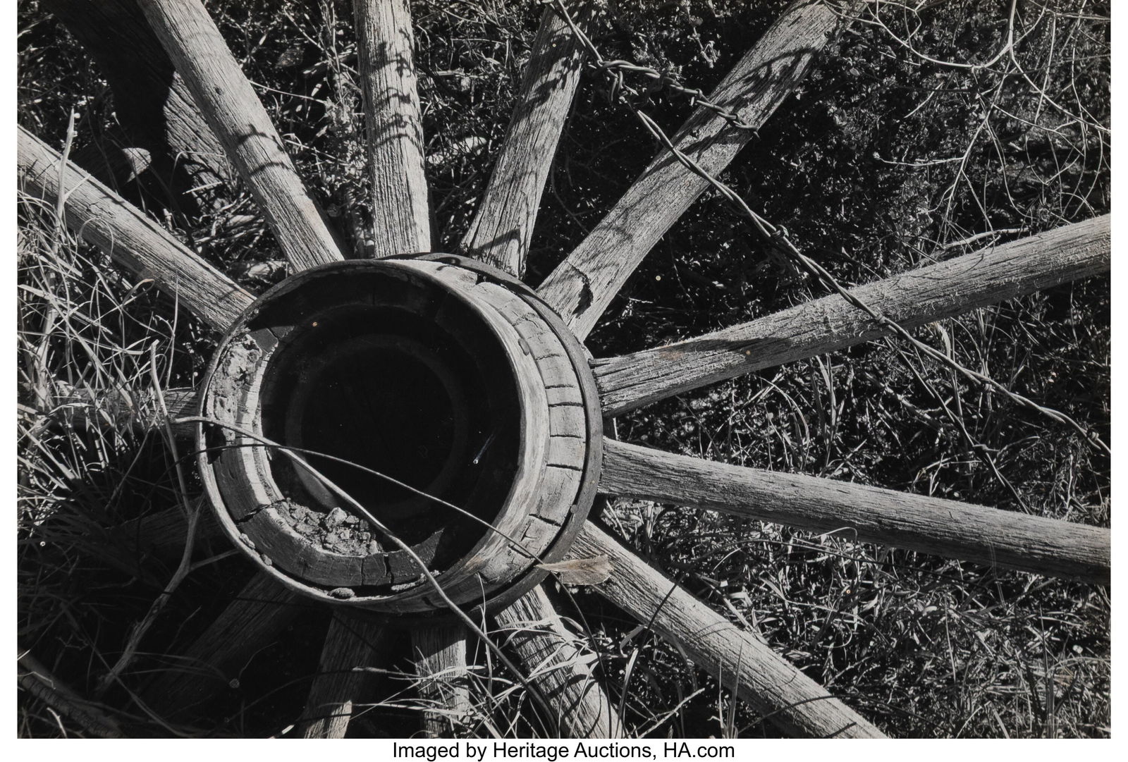 Ansel Adams (American, 1902-1984) Untitled (Wago: Ansel Adams (American, 1902-1984) Untitled (Wagon wheel), circa 1938 Gelatin silver print, printed 1940s 6-1/4 x 9-1/8 inches (15.9 x 23&perio
