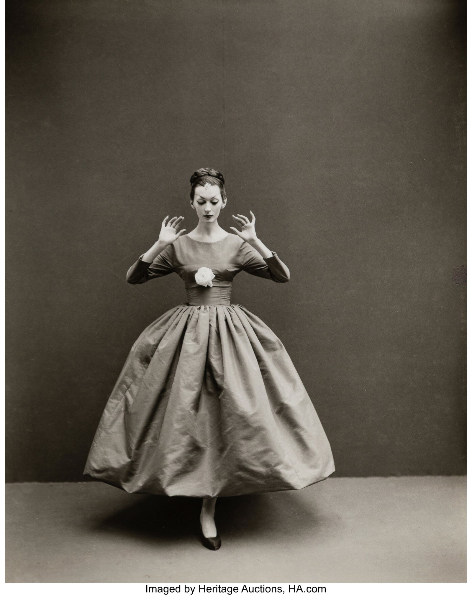 Richard Avedon (American, 1923-2004) Dovima in B: Richard Avedon (American, 1923-2004) Dovima in Balenciaga, Harper's Bazaar, October, 1955 Gelatin silver contact print 9-5/8 x 7-5/8 inches (24.4