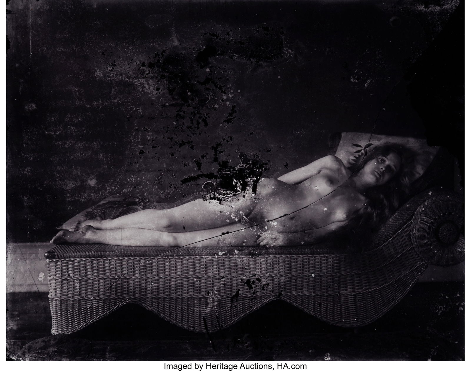 E.J. Bellocq (American, 1873-1940) Nude on Whick: E.J. Bellocq (American, 1873-1940) Nude on Whicker Chaise, 1911-1913 Gold toned gelatin silver print, printed later by Lee Friedlander 8 x 10 inches (20&