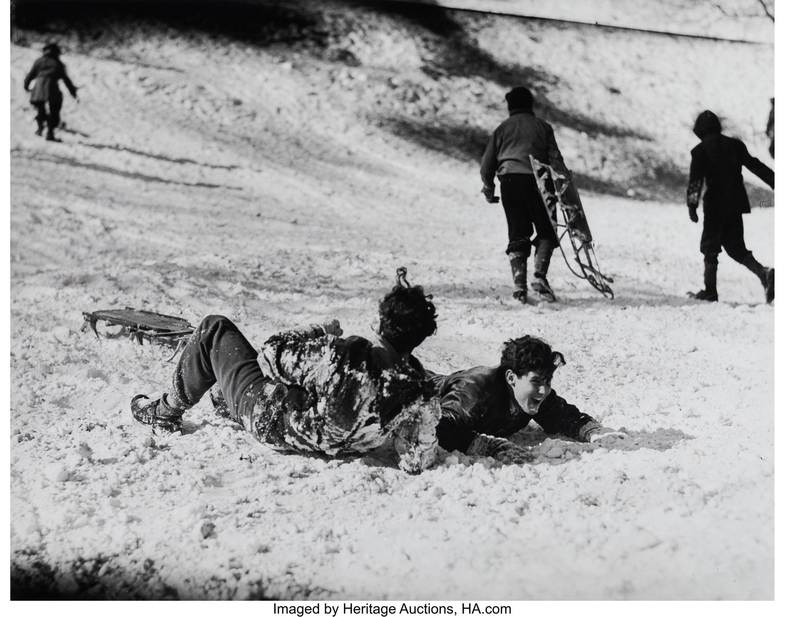 Arthur Leipzig (American, 1918-2014) Children in: Arthur Leipzig (American, 1918-2014) Children in Snow, Prospect Park, Brooklyn, 1945 Gelatin silver print, printed 1990s 15 x 19 inches (38.1 x 48&p