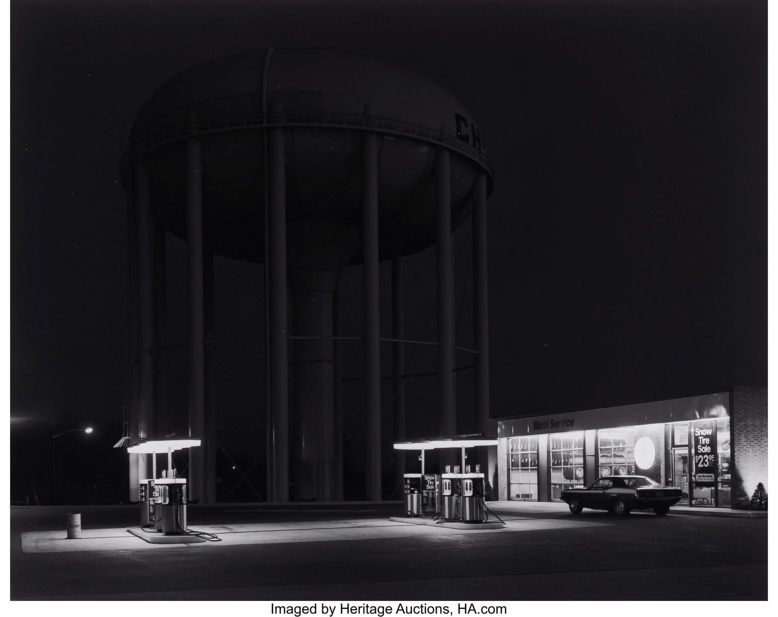 George Tice (American, 1938-2025) Petit's Mobil: George Tice (American, 1938-2025) Petit's Mobil Station, Cherry Hill, New Jersey, 1974 Selenium toned gelatin silver print, printed 2001 10-3/8 x 13 inches