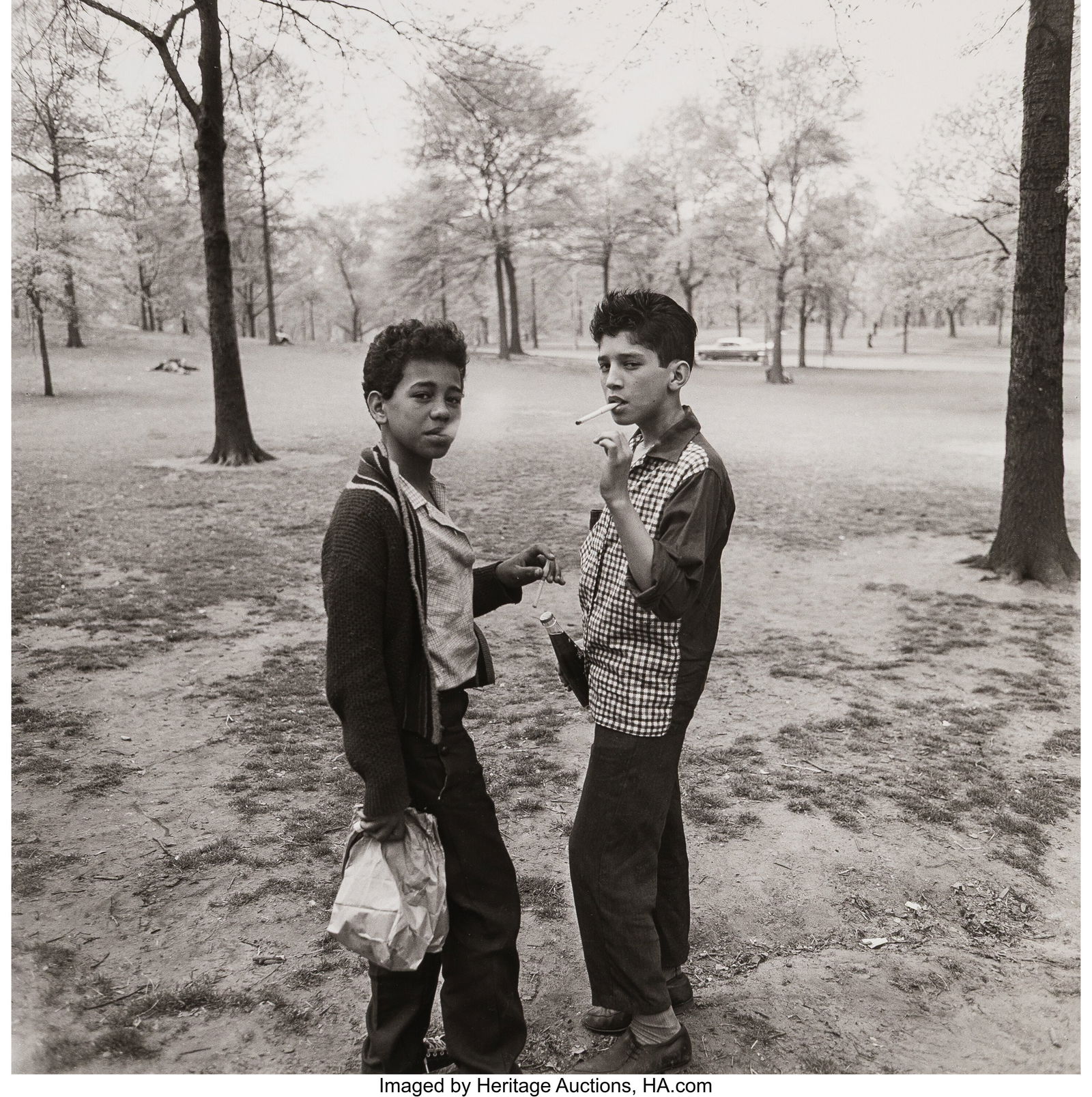 Diane Arbus (American, 1923-1971) Two Boys Smoki: Diane Arbus (American, 1923-1971) Two Boys Smoking in Central Park, NYC, 1963 Gelatin silver print, printed later by Neil Selkirk 14-7/8 x 14-7/8 inches &lpar