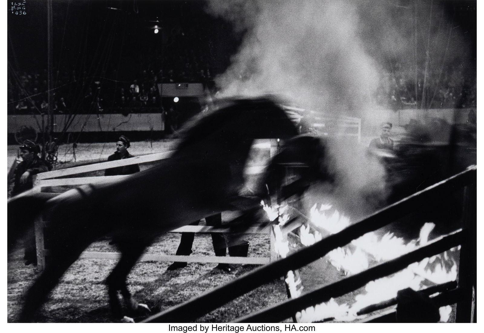 Ilse Bing (German/American, 1899-1998) Horse Jum: Ilse Bing (German/American, 1899-1998) Horse Jumping Through Flames, 1936 Gelatin silver print, printed later 7-3/4 x 11-3/4 inches (19.7 x 29&perio