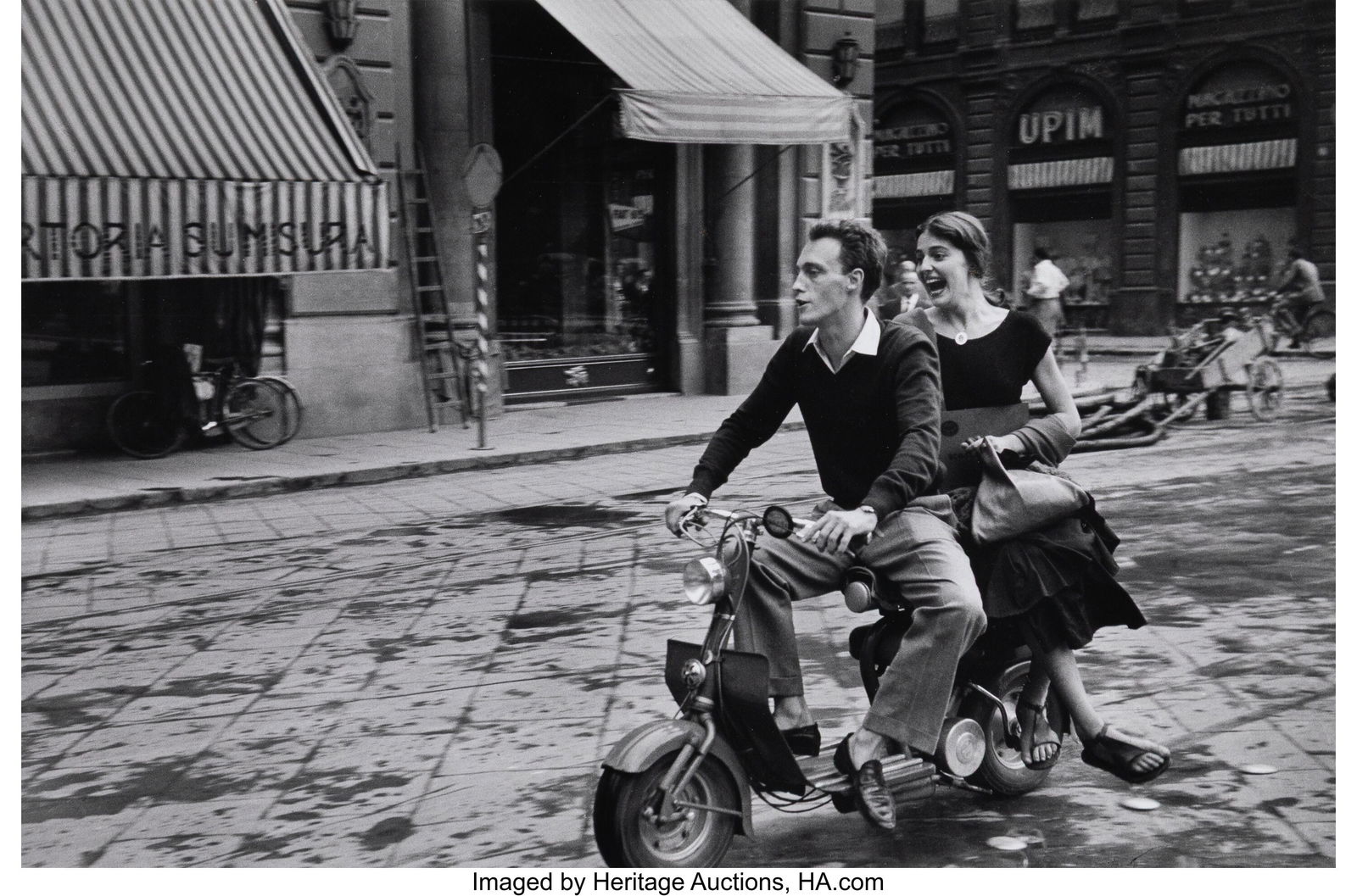 Ruth Orkin (American, 1921-1985) Jinx on Justin: Ruth Orkin (American, 1921-1985) Jinx on Justin on Scooter, Florence Italy, 1951 Gelatin silver print, printed later 8-1/2 x 12-7/8 inches (21.6 x