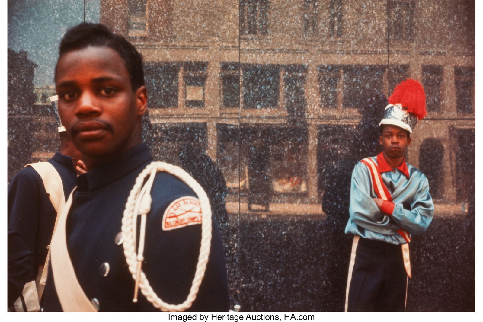 Joel Meyerowitz (American, b. 1938) Untitled (Tw: Joel Meyerowitz (American, b. 1938) Untitled (Two Boys in Marching Band Uniforms) New York, 1963 Dye coupler print 6-5/8 x 9-3/4 inches (16.9