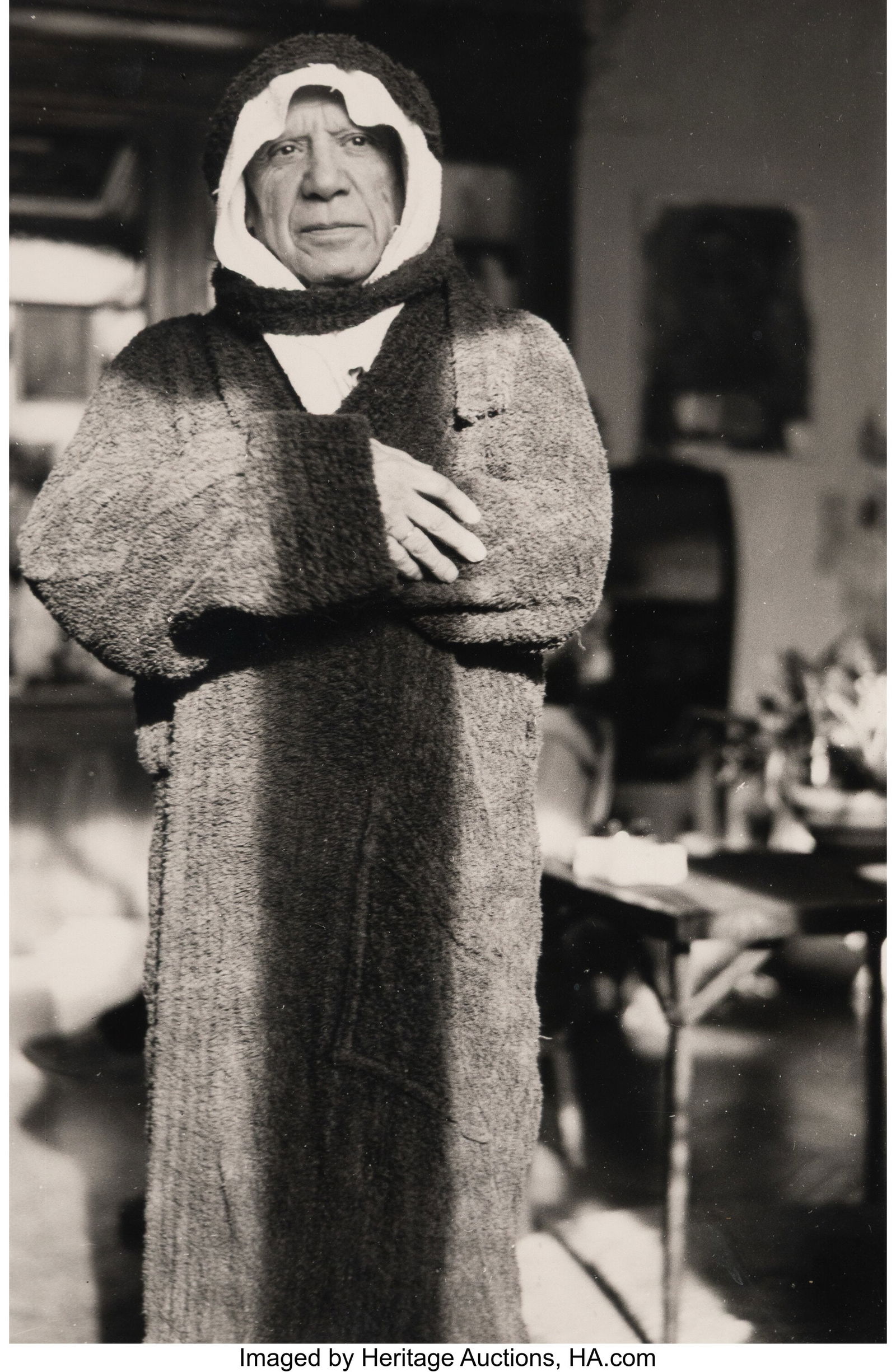 Jacqueline Picasso (French, 1916-1986) Picasso,: Jacqueline Picasso (French, 1916-1986) Picasso, and Picasso Sculpture on the Lawn of Les Mougins (2 works), 1960s Gelatin silver prints Each 9 x 11-3/8 inches