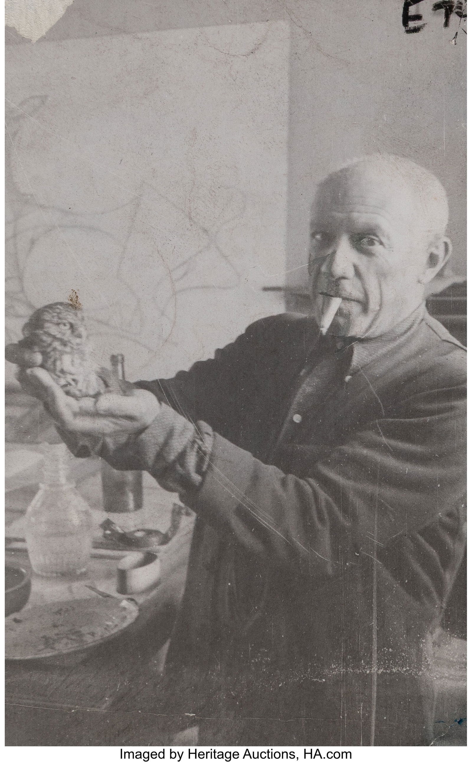 Anonymous (20th Century) Picasso dans son atelie: Anonymous (20th Century) Picasso dans son atelier d'Antibes, 1950s Gelatin silver print 4-1/8 x 2-1/2 inches (10.5 x 6.3 cm) (image) 4-1/4
