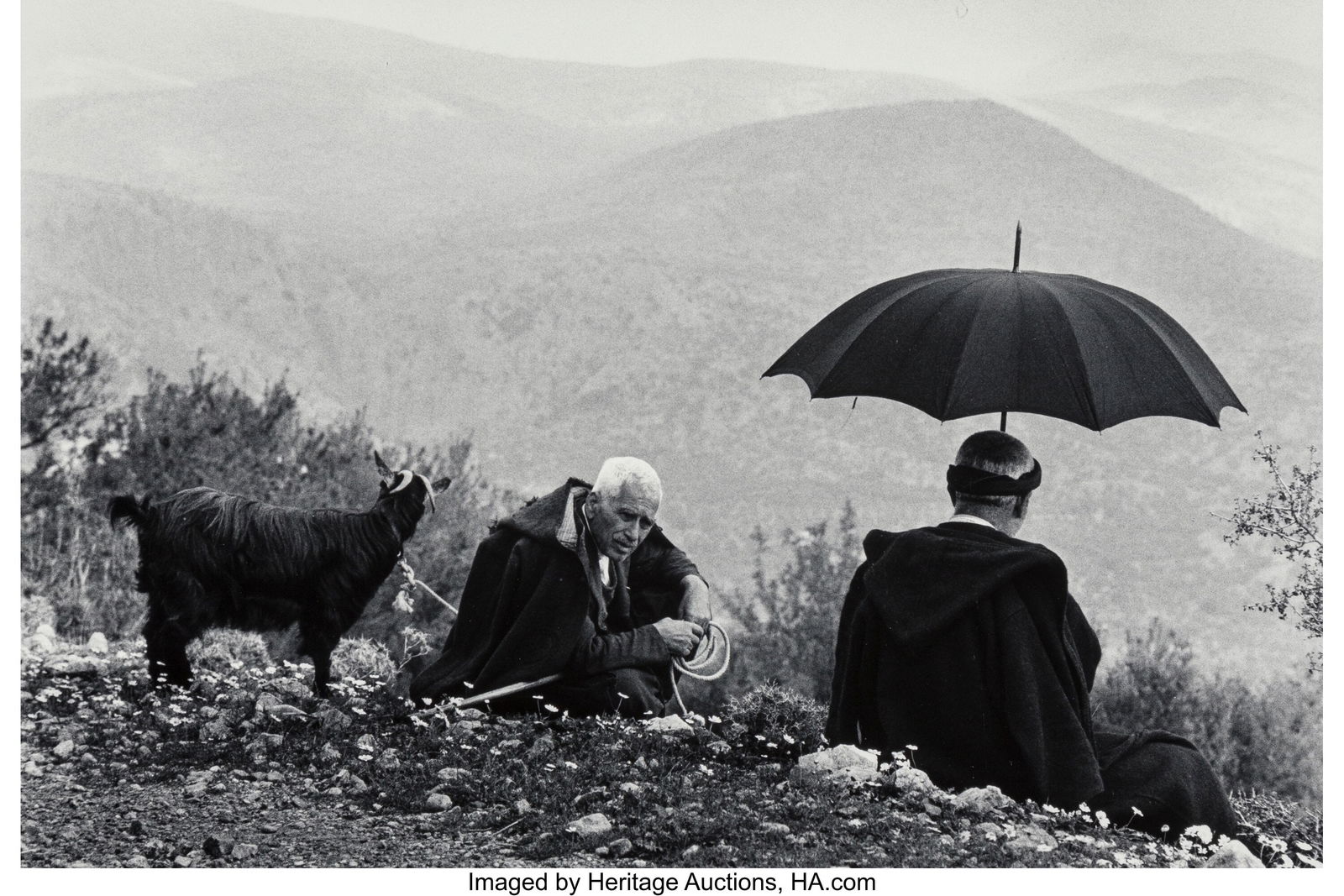 Constantine Manos (American, b. 1934) Shepherds: Constantine Manos (American, b. 1934) Shepherds with a Goat, Crete, 1964 Gelatin silver print, printed later 8-1/8 x 12 inches (20.6 x 30&perio
