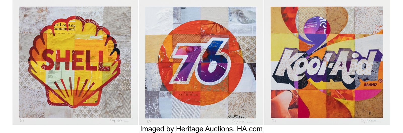 Cey Adams (b. 1962) Kool-Aid; Shell; 76 (three w: Cey Adams (b. 1962) Kool-Aid; Shell; 76 (three works), 2015 Archival pigment prints in colors on wove paper 18 x 18 inches (45.7 x 45.7 cm