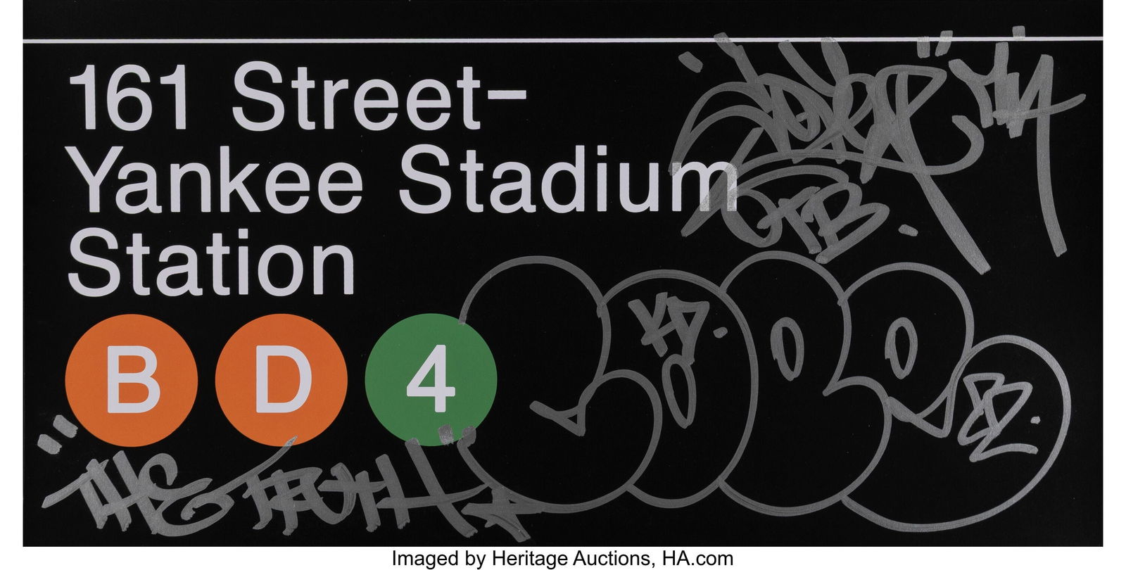 Cope2 (b. 1968) 161 Street - Yankee Station (Sil: Cope2 (b. 1968) 161 Street - Yankee Station (Silver), 2022 Screenprint in colors with hand-embellishments on Cougar Smooth Fine Art paper 12 x 24 inches
