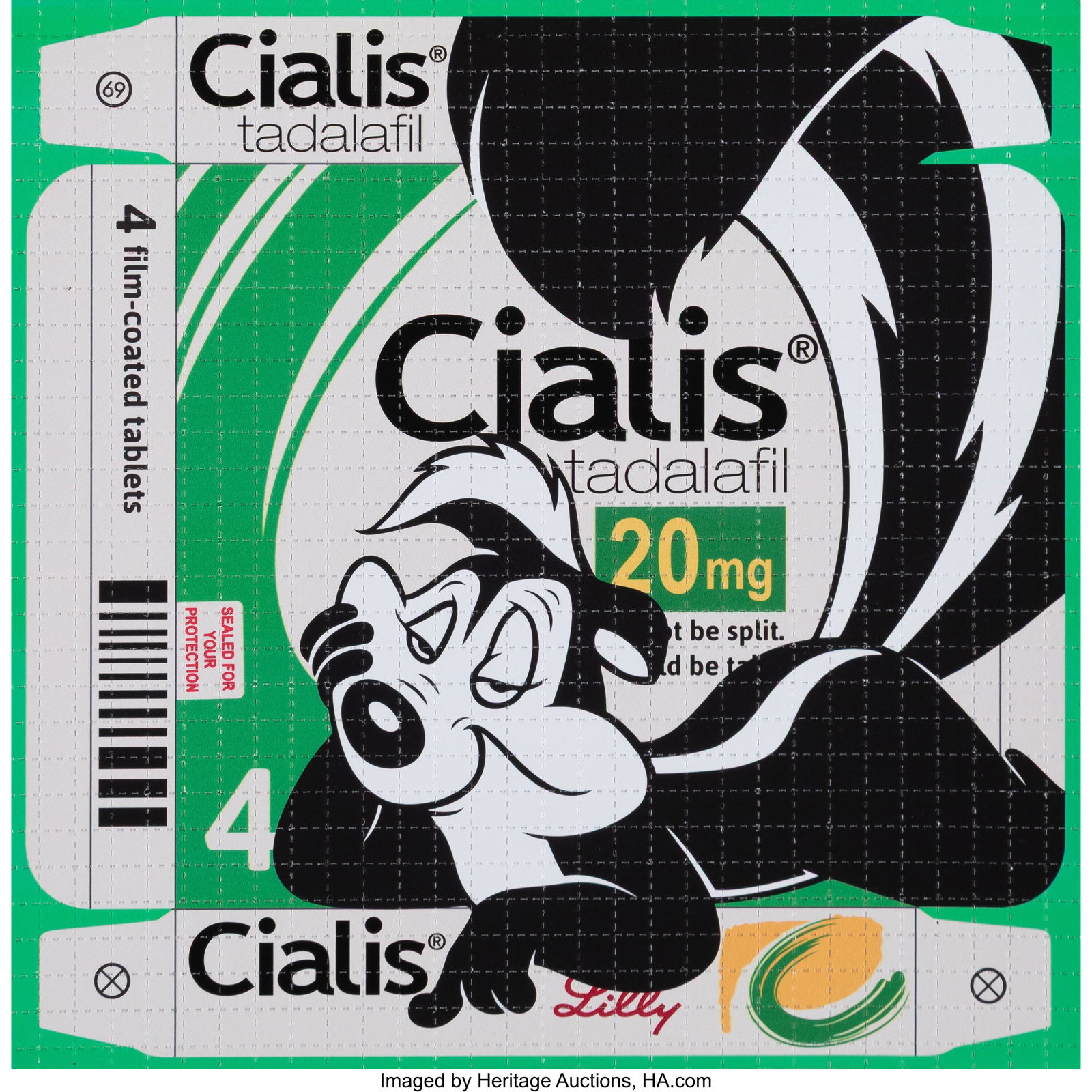 Ben Frost (b. 1975) Cialis Le Pew, 2025 Archival: Ben Frost (b. 1975) Cialis Le Pew, 2025 Archival pigment print in colors on perforated blotter paper 7-1/2 x 7-1/2 inches (19.1 x 19.1 cm) (