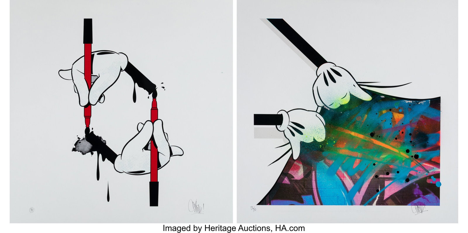 OG Slick (b. 1967) Hand to Hand; A Peeling (two: OG Slick (b. 1967) Hand to Hand; A Peeling (two works), 2016 Screenprints in colors on Stonehenge Fine Art paper 24 x 24 inches (61.0 x 61.0 cm