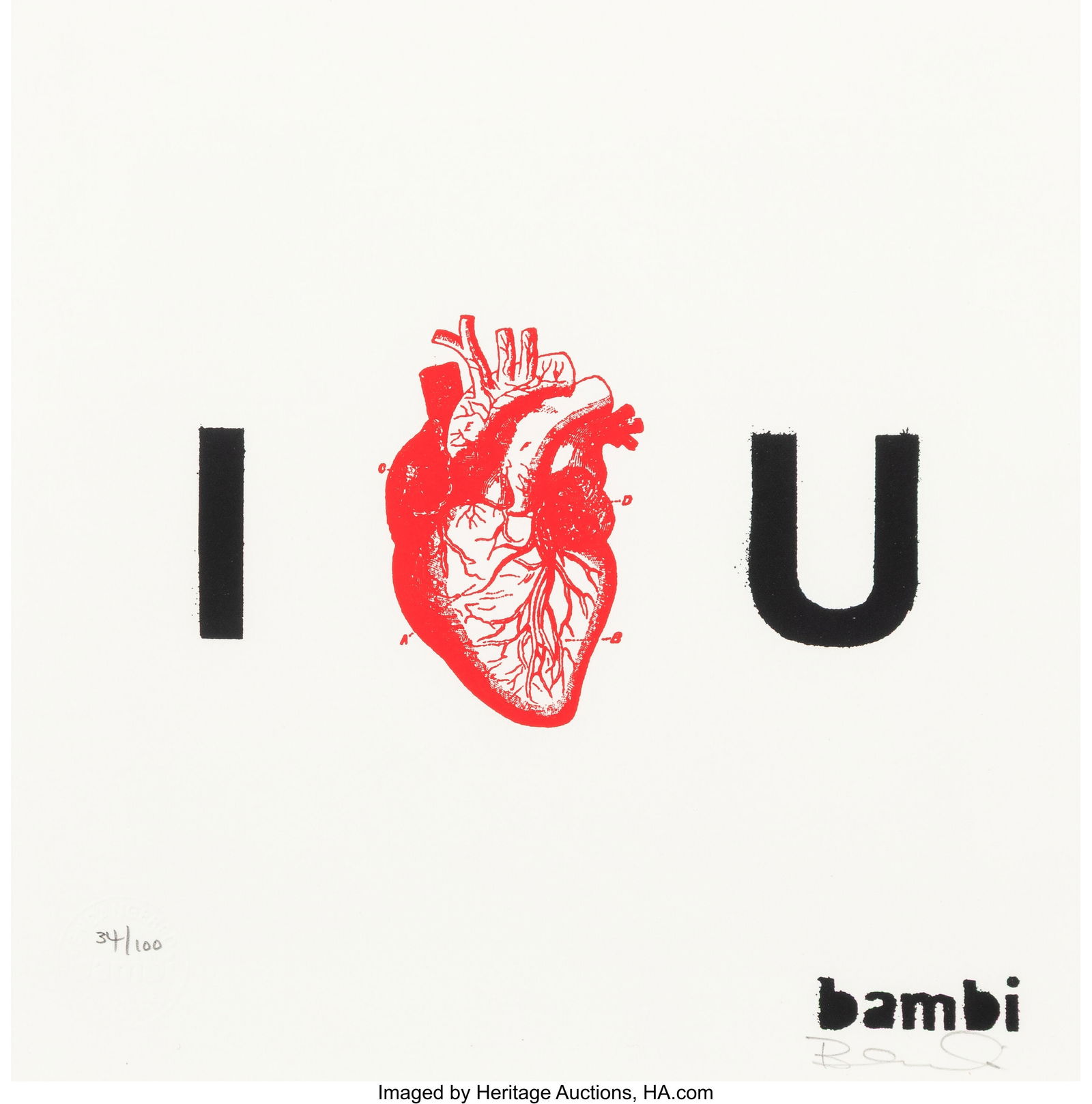 BAMBI (20th Century) Piece of my Heart (Red), 20: BAMBI (20th Century) Piece of my Heart (Red), 2023 Screenprint in colors on wove paper 9-3/4 x 9-3/4 inches (24.8 x 24.8 cm) (sheet)