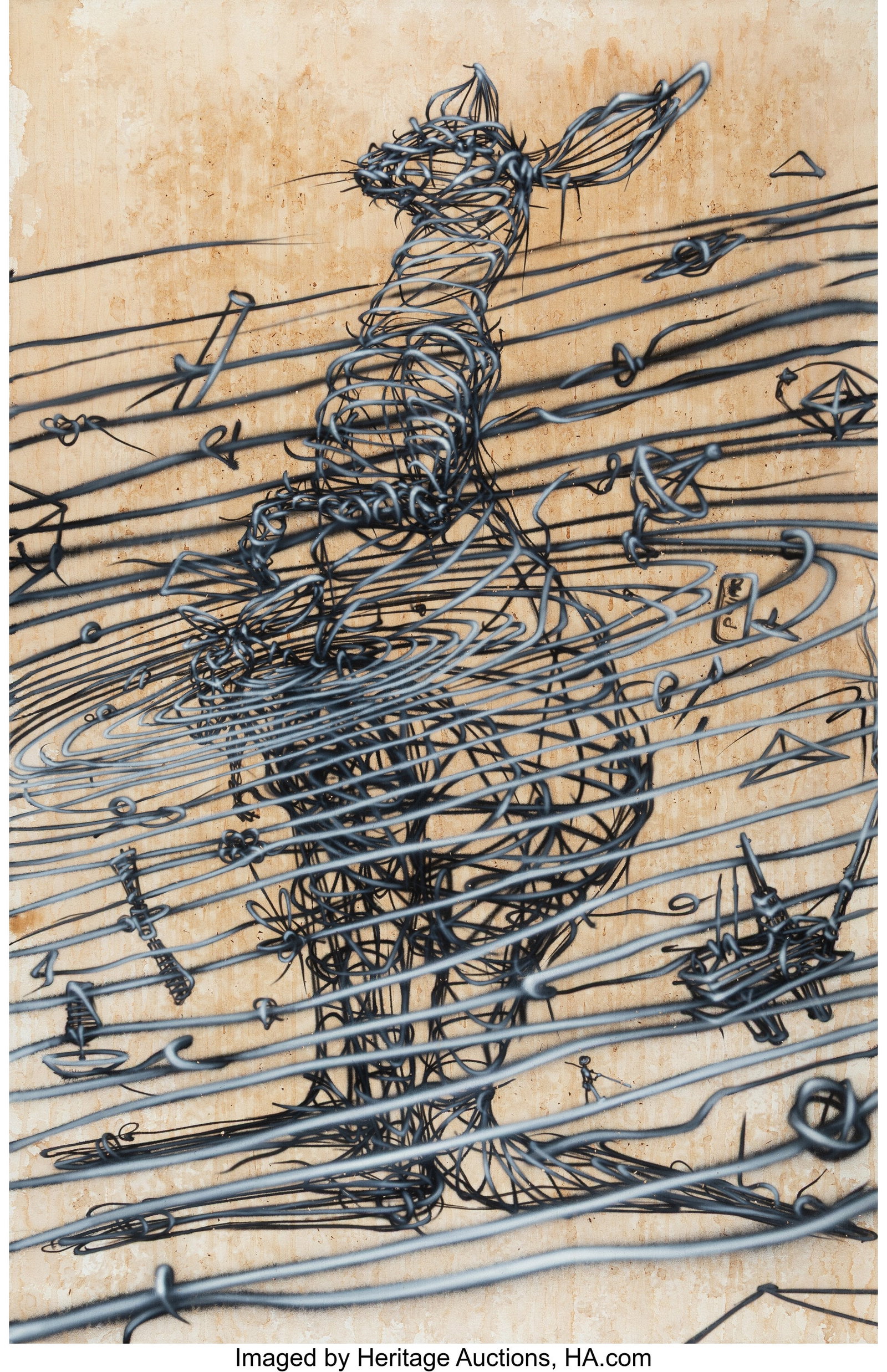 DALeast (b. 1984) Nebula-E, 2012 Acrylic, ink an: DALeast (b. 1984) Nebula-E, 2012 Acrylic, ink and tea on canvas 57-1/4 x 37-1/2 inches (145.4 x 95.2 cm) Signed, titled, and da