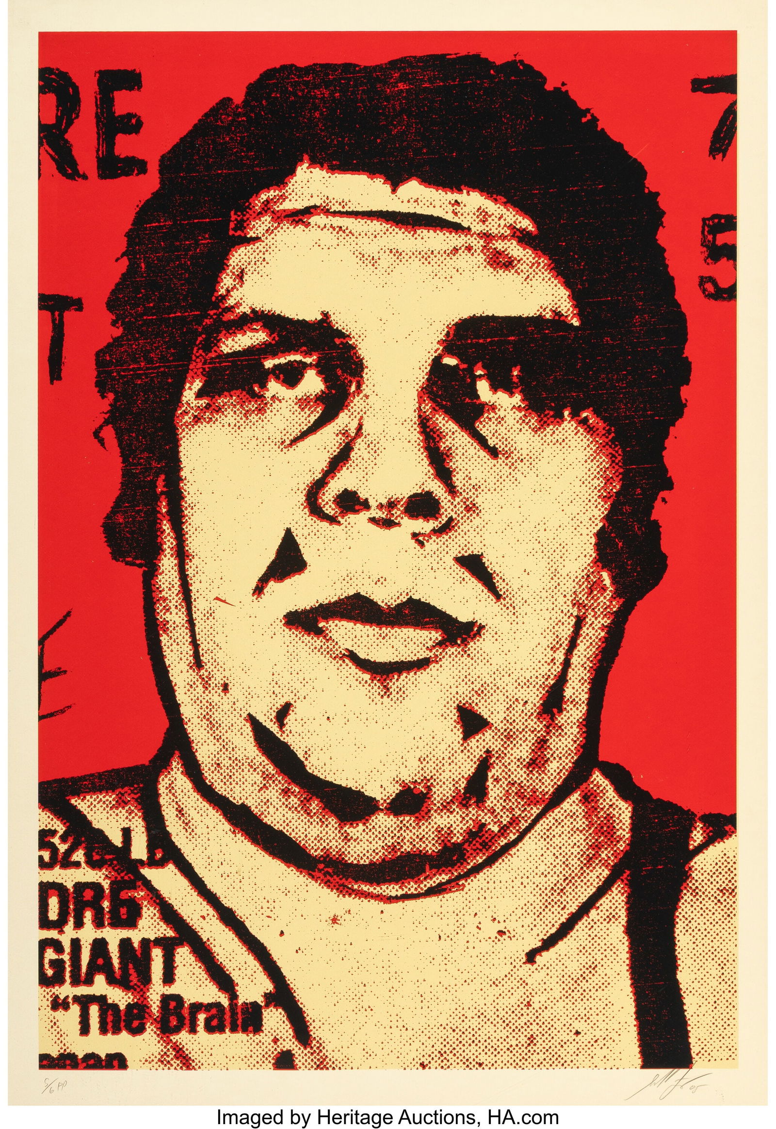 Shepard Fairey (b. 1970) Andre, 2005 Screenprint: Shepard Fairey (b. 1970) Andre, 2005 Screenprint in colors on wove paper 41-1/2 x 28-1/2 inches (105.4 x 72.4 cm) (sight) P.P&pe