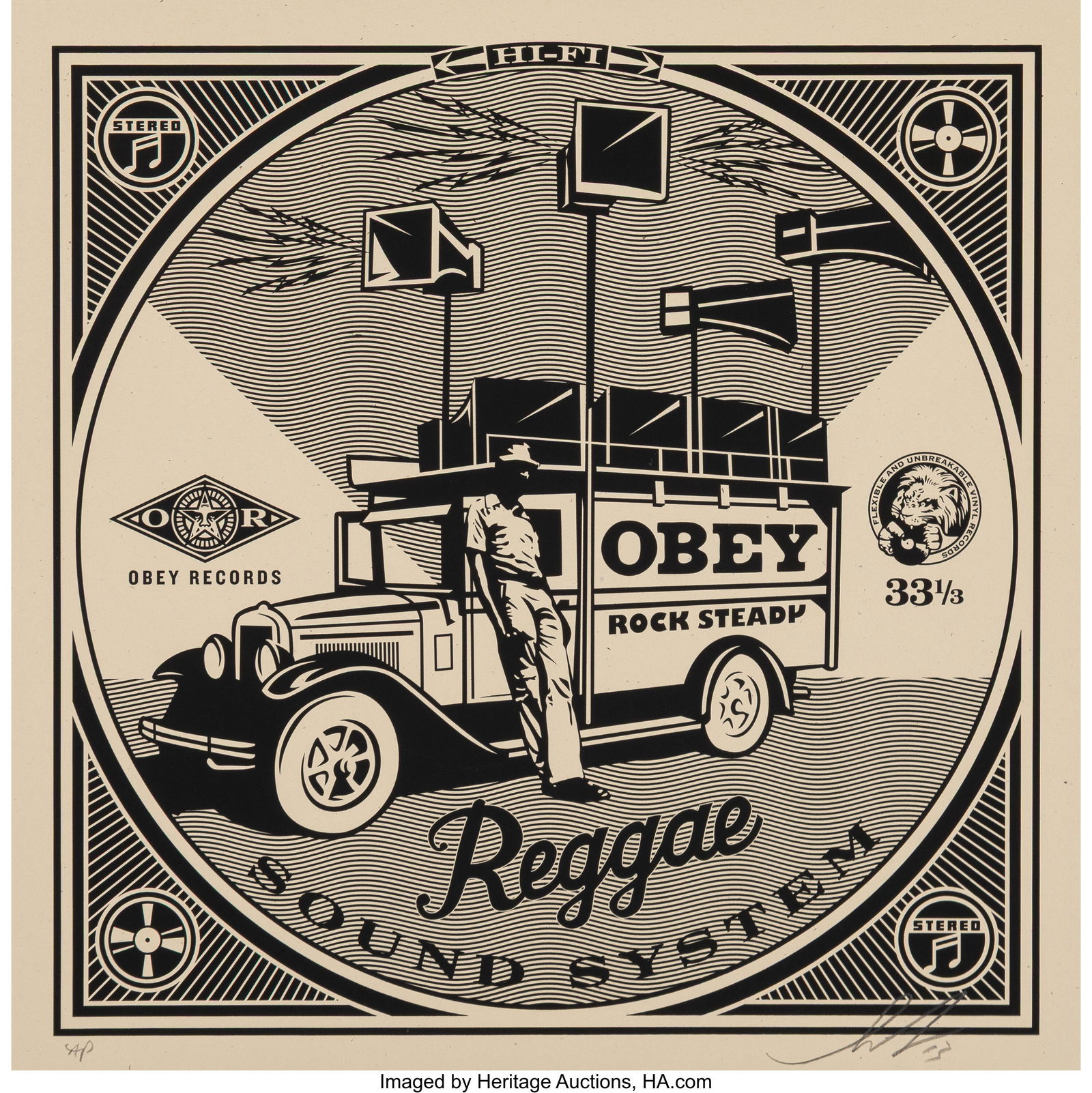 Shepard Fairey (b. 1970) Reggae Sound System, 20: Shepard Fairey (b. 1970) Reggae Sound System, 2011 Screenprint on Cream Speckletone paper 12 x 12 inches (30.5 x 30.5 cm) (sheet) A.P&pe