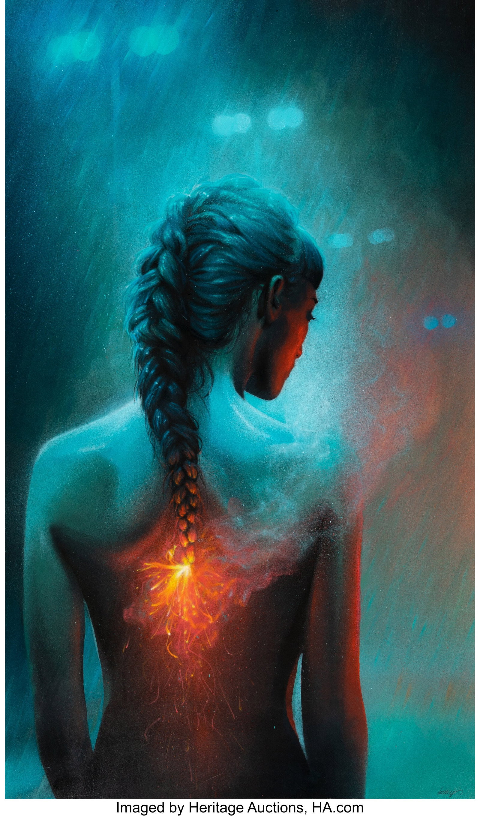 Irony (b. 1960) Woman on Fire Mixed media on woo: Irony (b. 1960) Woman on Fire Mixed media on wood panel 60 x 36 inches (152.4 x 91.4 cm) Signed lower right: irony HID03101062020 © 2026 Heritage Au