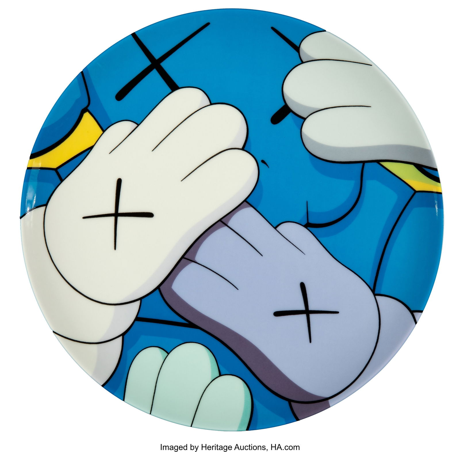 KAWS (b. 1974) URGE, 2021 Fine Bone China porcel: KAWS (b. 1974) URGE, 2021 Fine Bone China porcelain plate 10-3/4 inches (27.3 cm) diameter Edition of 250 Stamped on the reverse Produced by Coalition for t