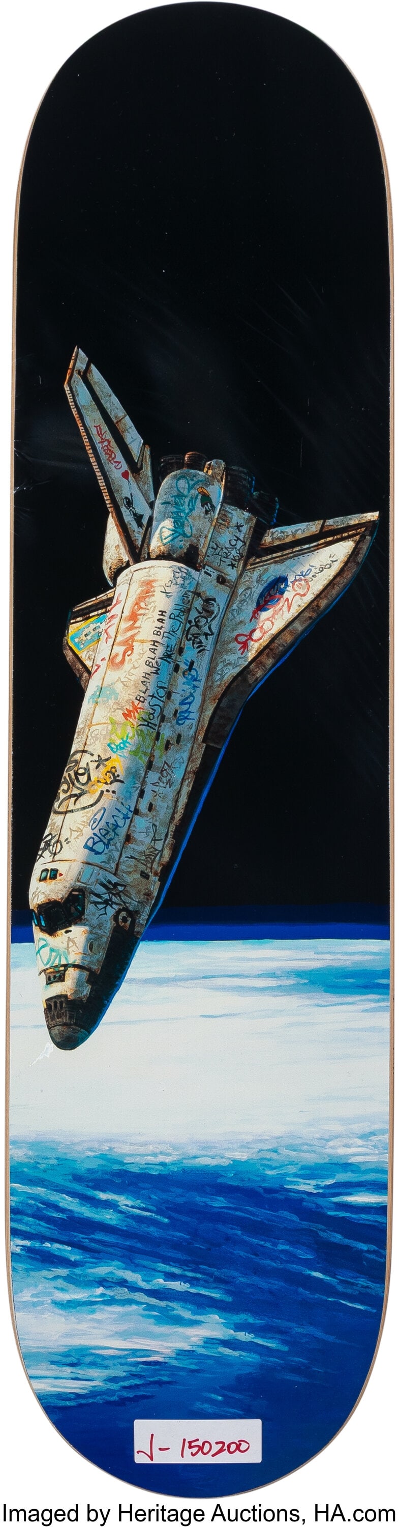 Josh Keyes (American, b. 1969) Tin Can, 2018 Off: Josh Keyes (American, b. 1969) Tin Can, 2018 Offset lithograph in colors on skate deck 32 x 8 inches (81.3 x 20.3 cm) Ed. 48/100 Signed
