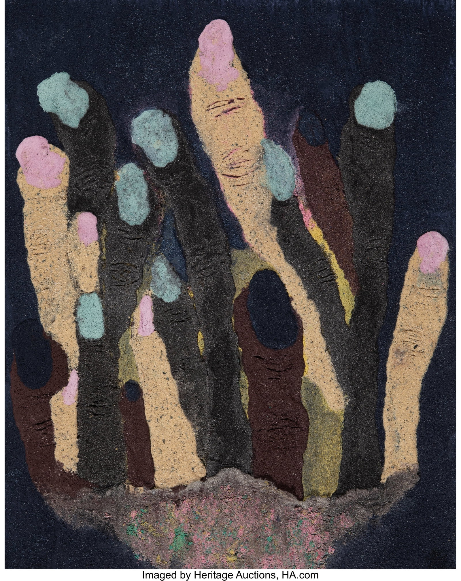 Patty Spyrakos (b. 1974) Fingers, 2021 Sand on c: Patty Spyrakos (b. 1974) Fingers, 2021 Sand on canvas 19-1/2 x 15-1/2 inches (49.5 x 39.4 cm) Signed on the reverse: PATTY SPYRAKOS EXHIBIT